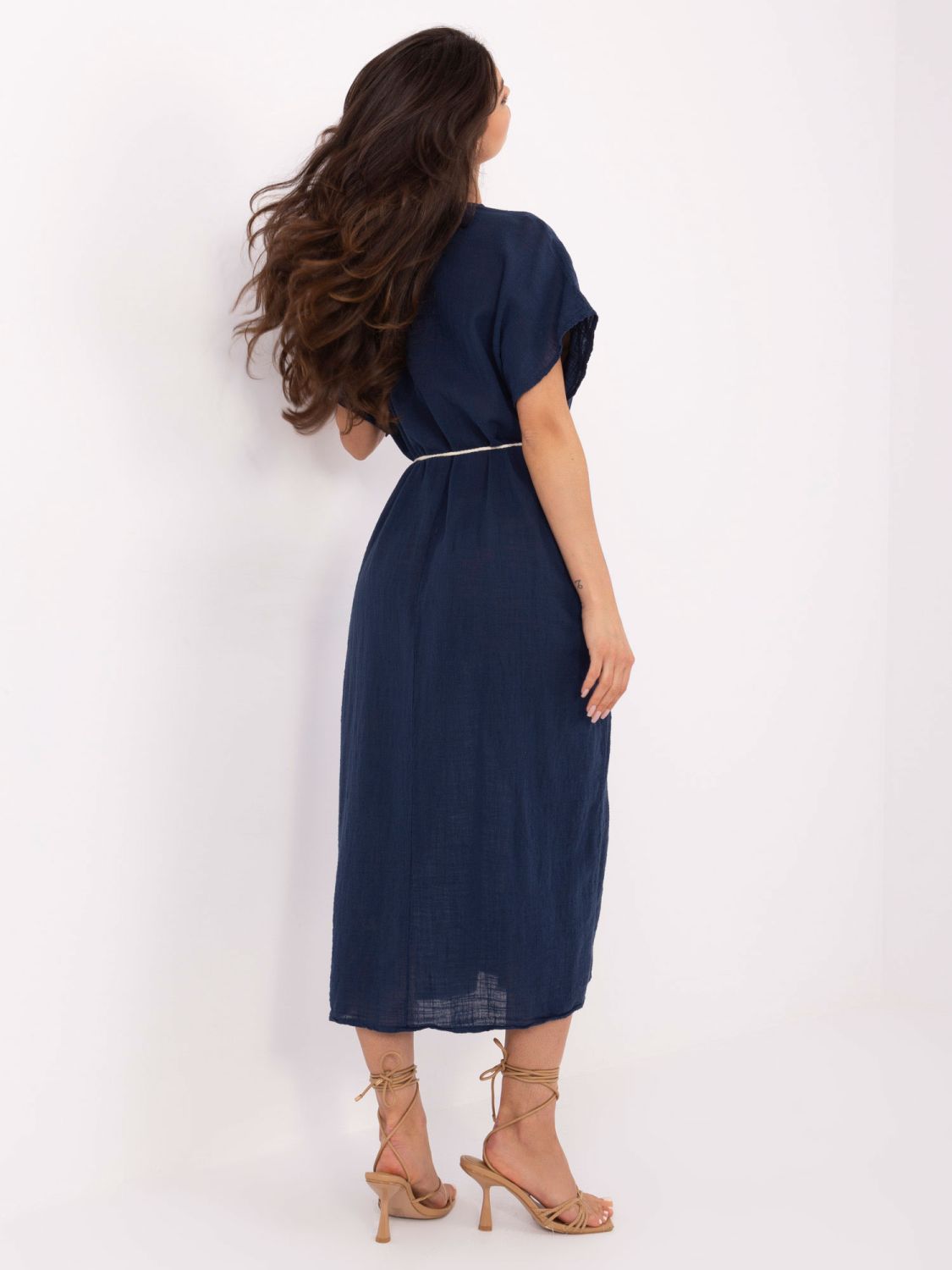 Rochie de vară oversize albastră cu curea și buzunare