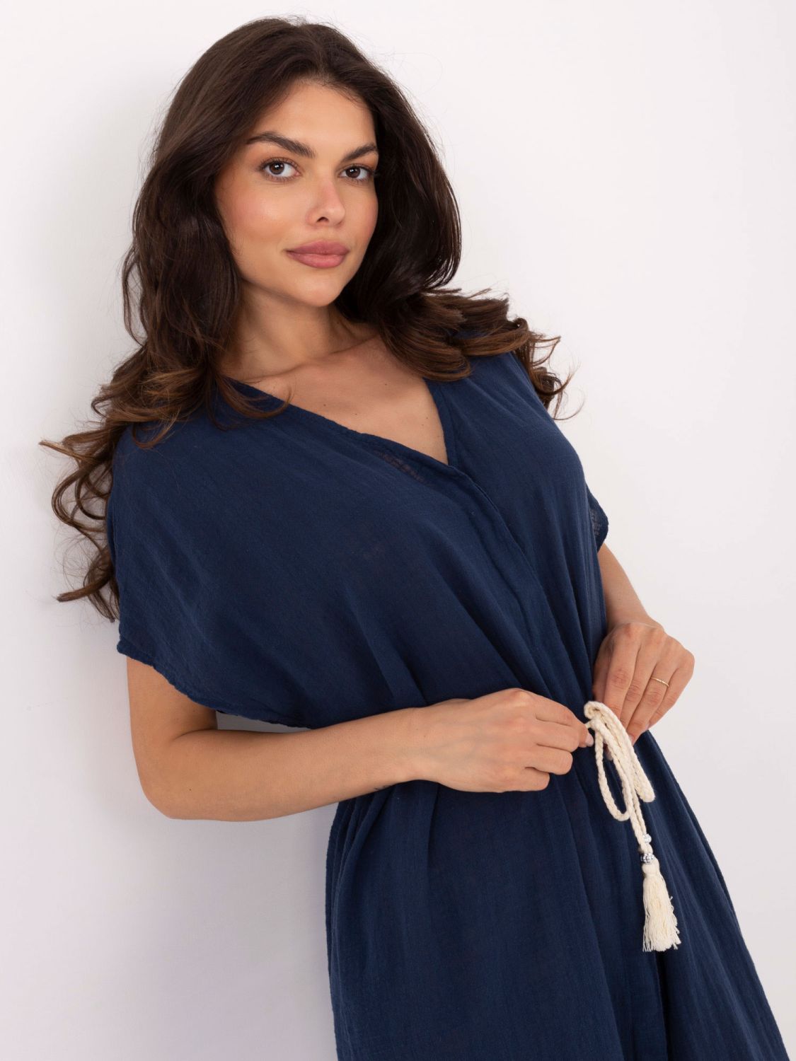 Rochie de vară oversize albastră cu curea și buzunare
