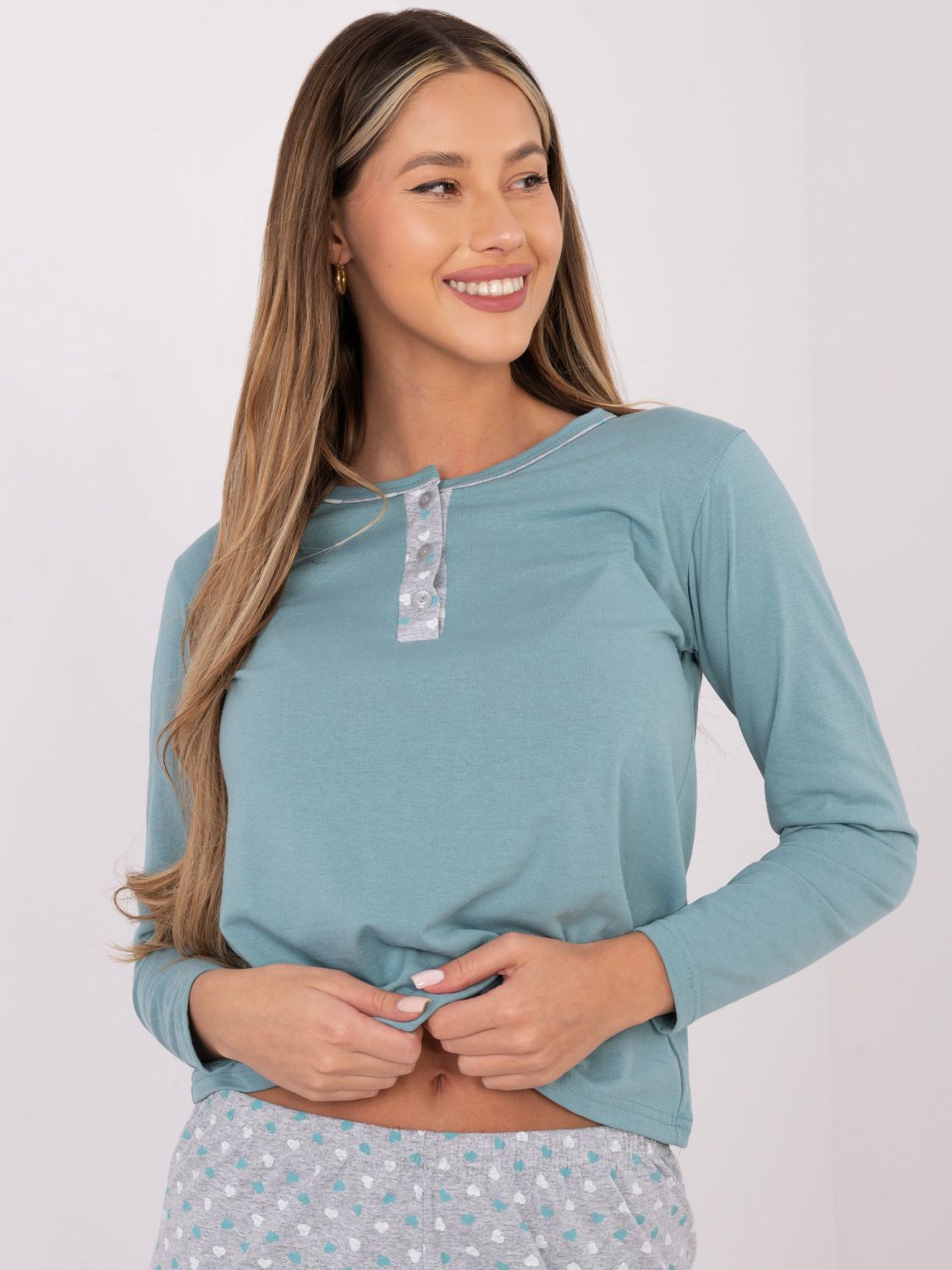 Pijamă din bumbac cu imprimeu, verde mentă