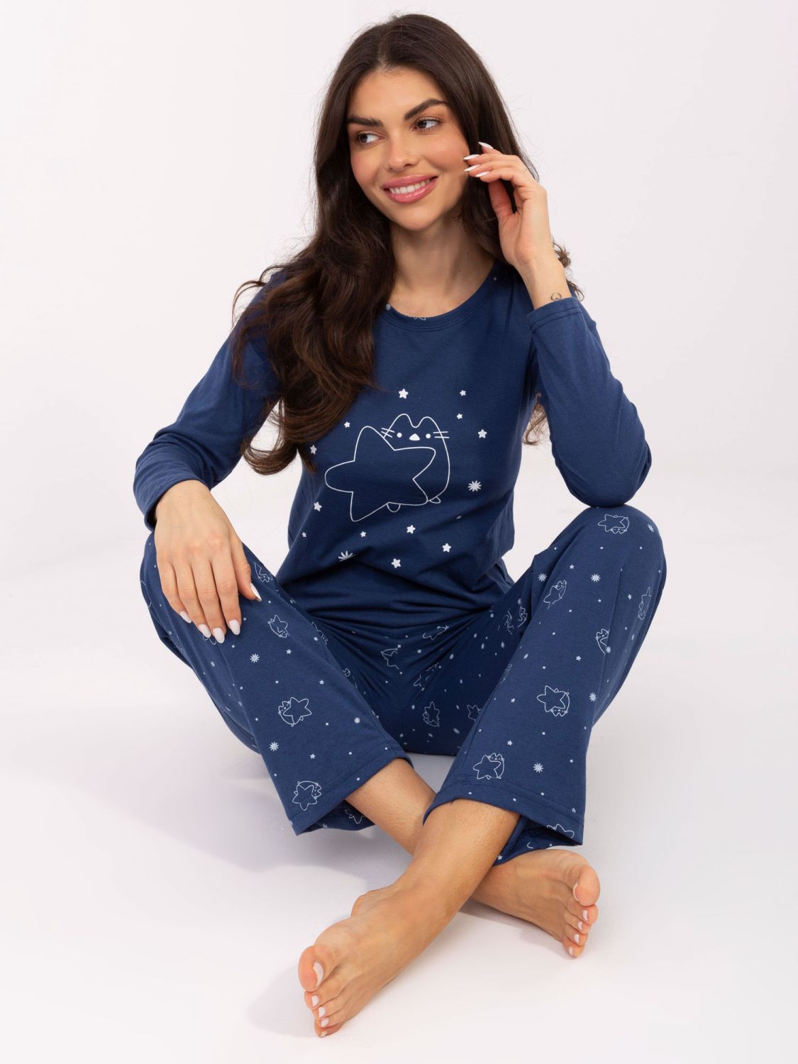 Pijamă damă cu mânecă lungă, albastru închis