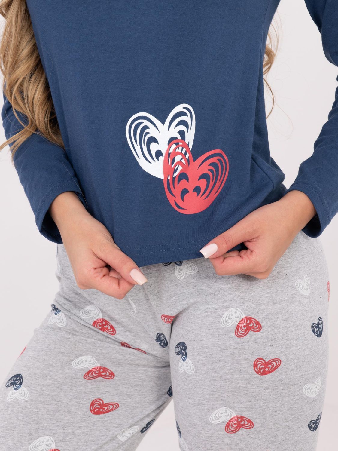 Pijamă din bumbac cu imprimeu, albastru închis