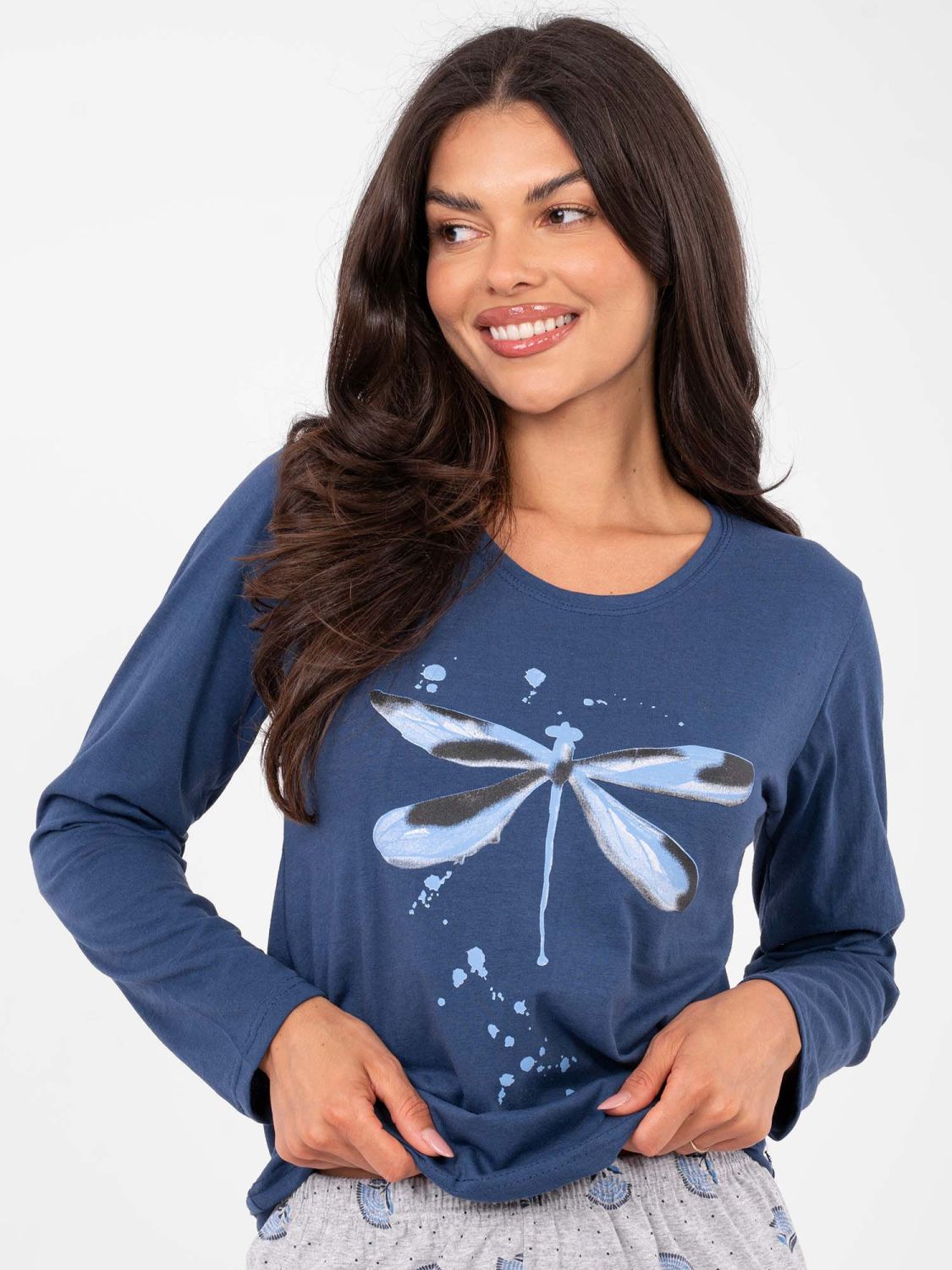 Pijamă din bumbac cu mânecă lungă, albastru închis