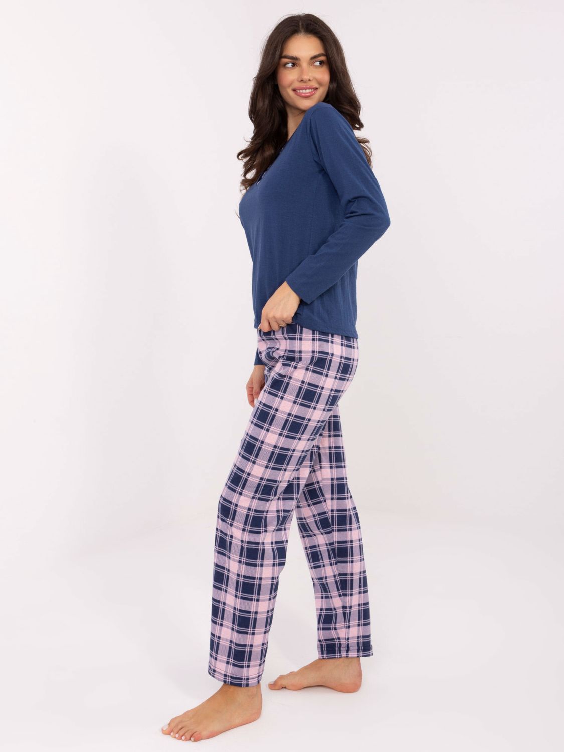 Pijamă damă cu mânecă lungă, albastru închis