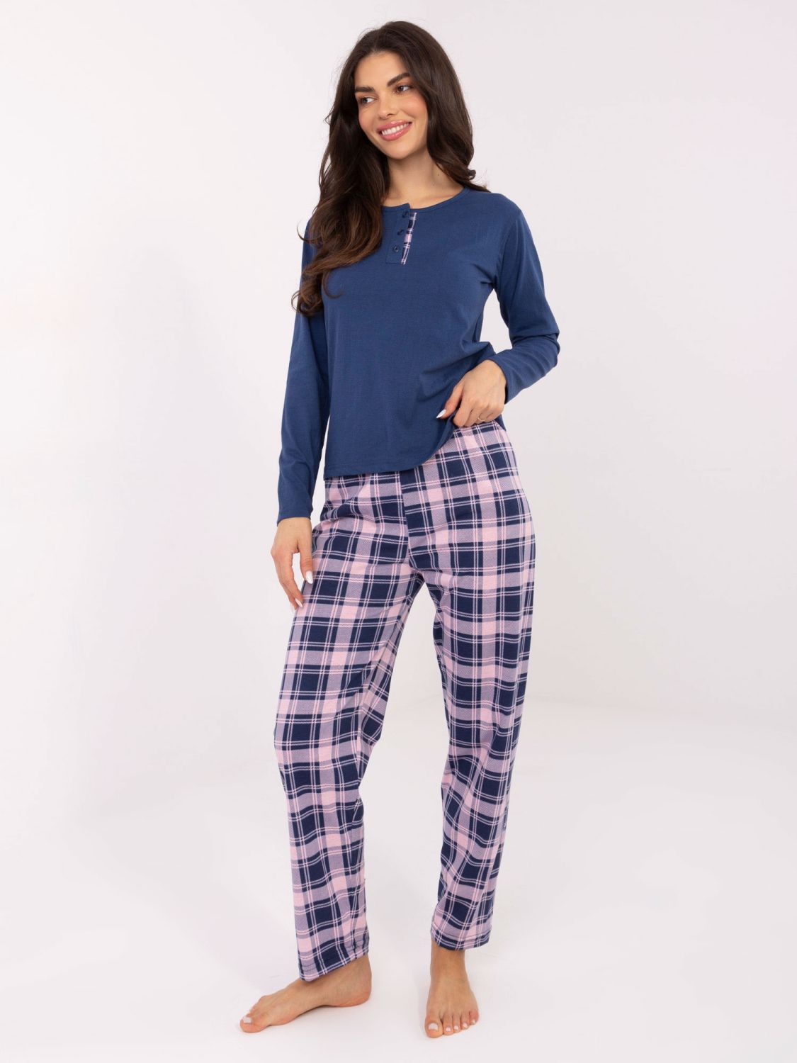 Pijamă damă cu mânecă lungă, albastru închis