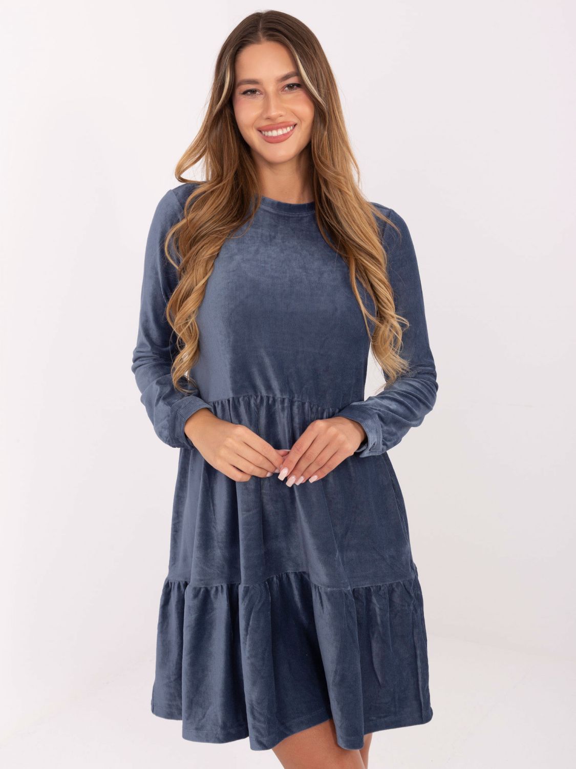 Rochie evazată bleumarin cu volan