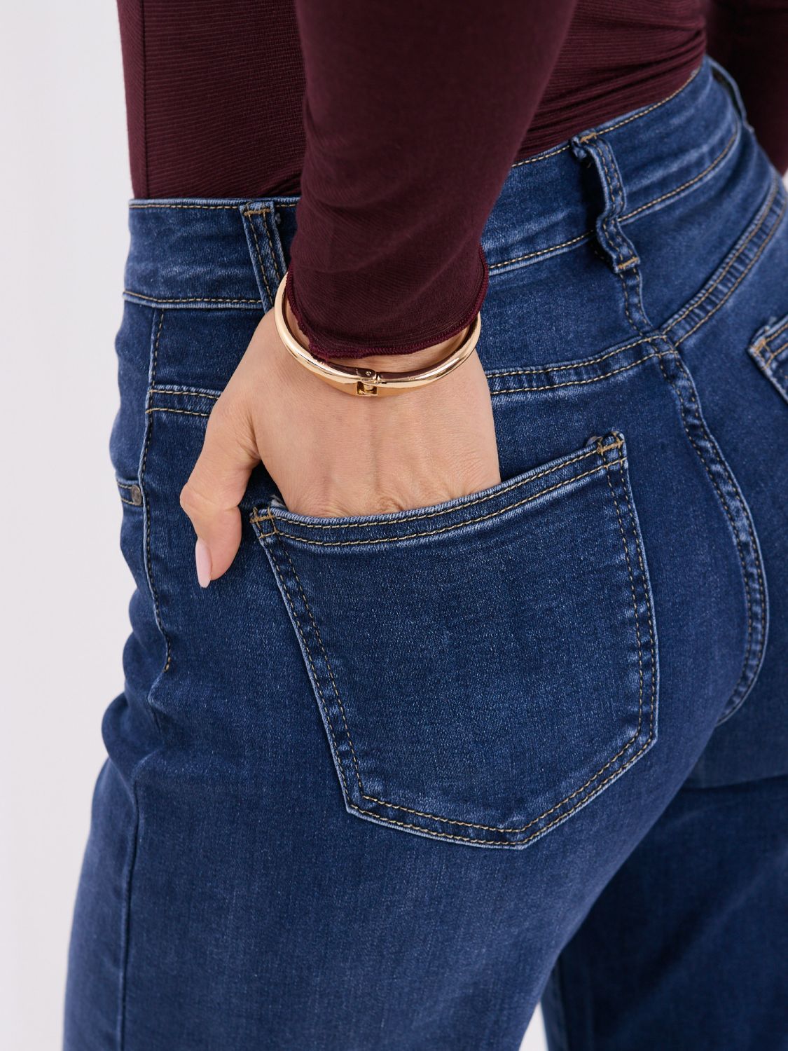 Blugi mom fit bleumarin cu talie înaltă