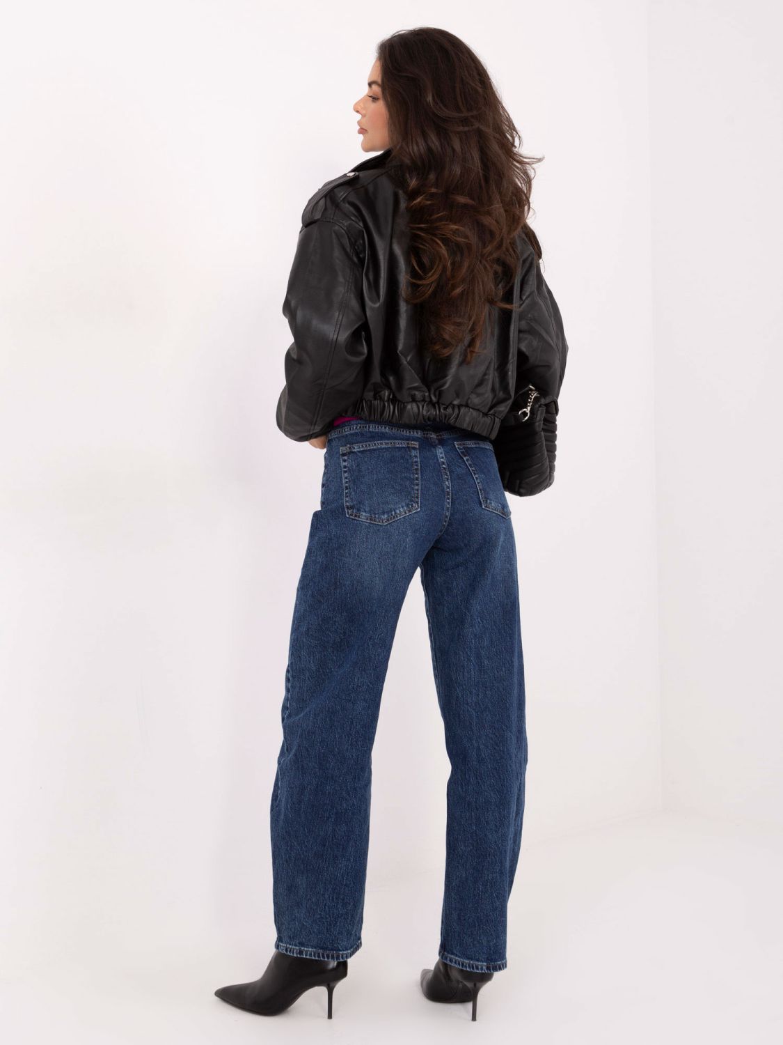 Blugi damă balloon fit cu talie înaltă, albastru închis