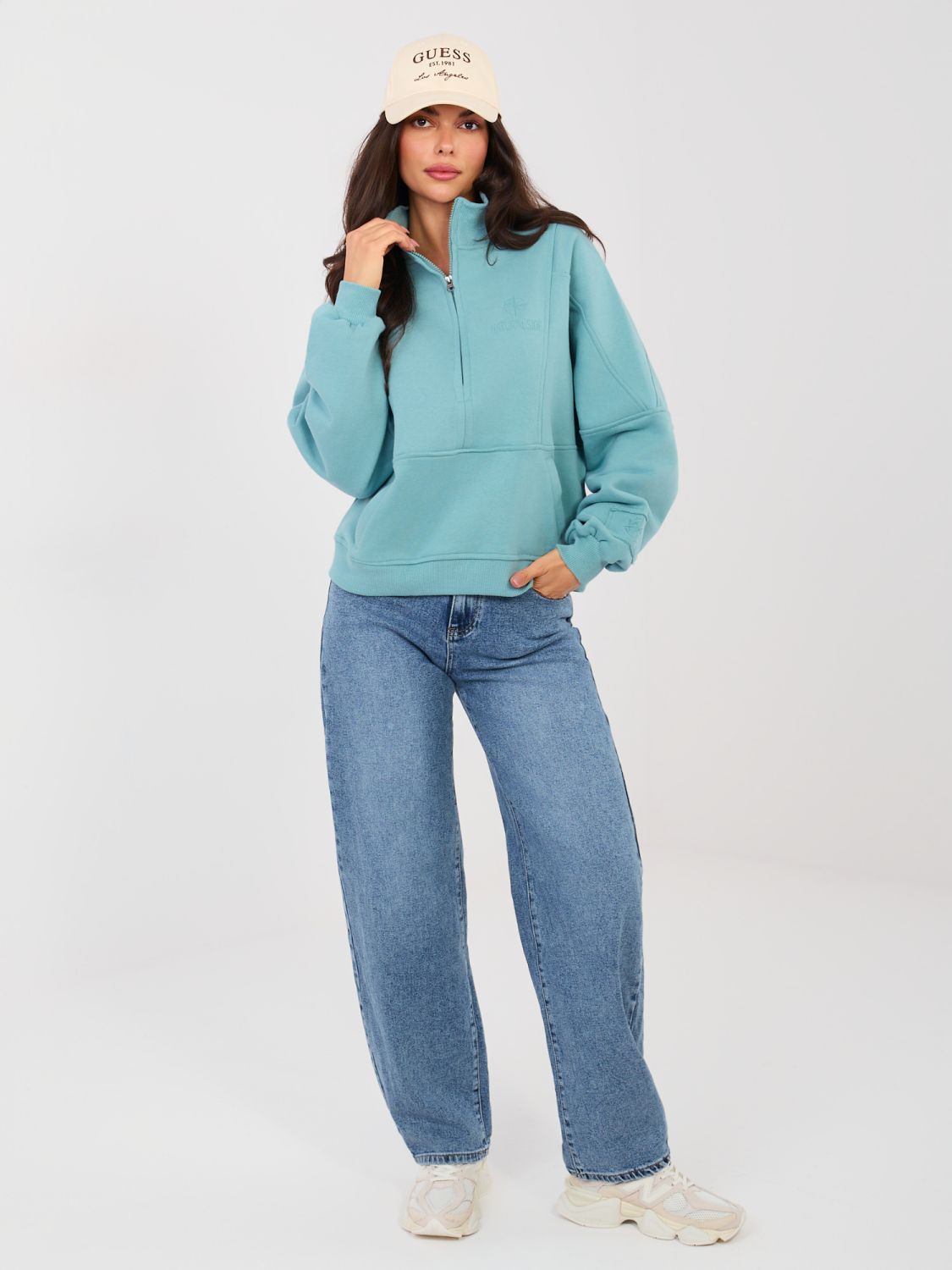 Blugi damă balloon fit cu talie înaltă, albastru închis