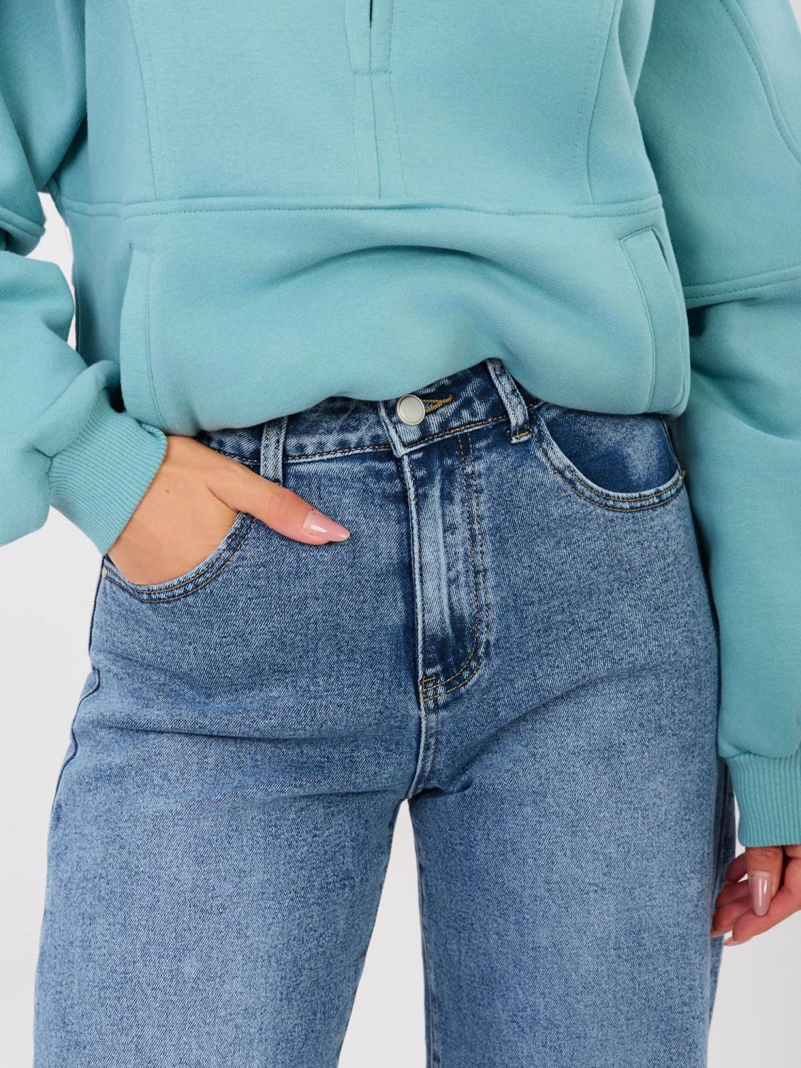 Blugi damă balloon fit cu talie înaltă, albastru închis