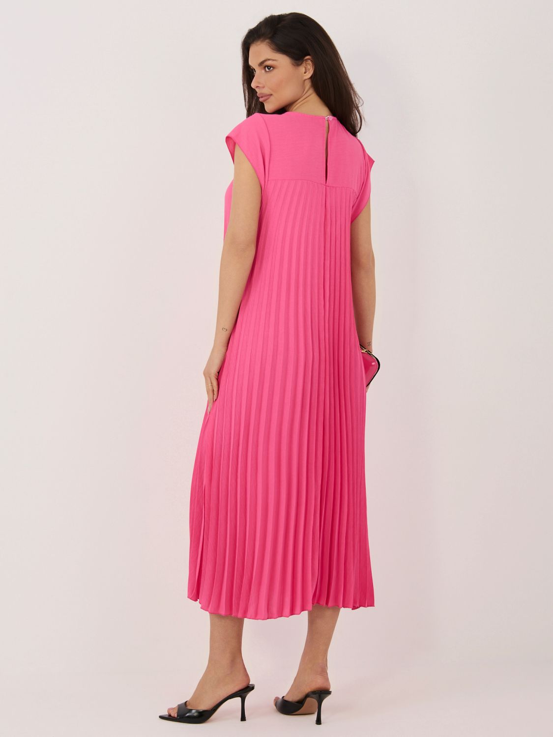 Rochie midi roz elegantă cu buzunare