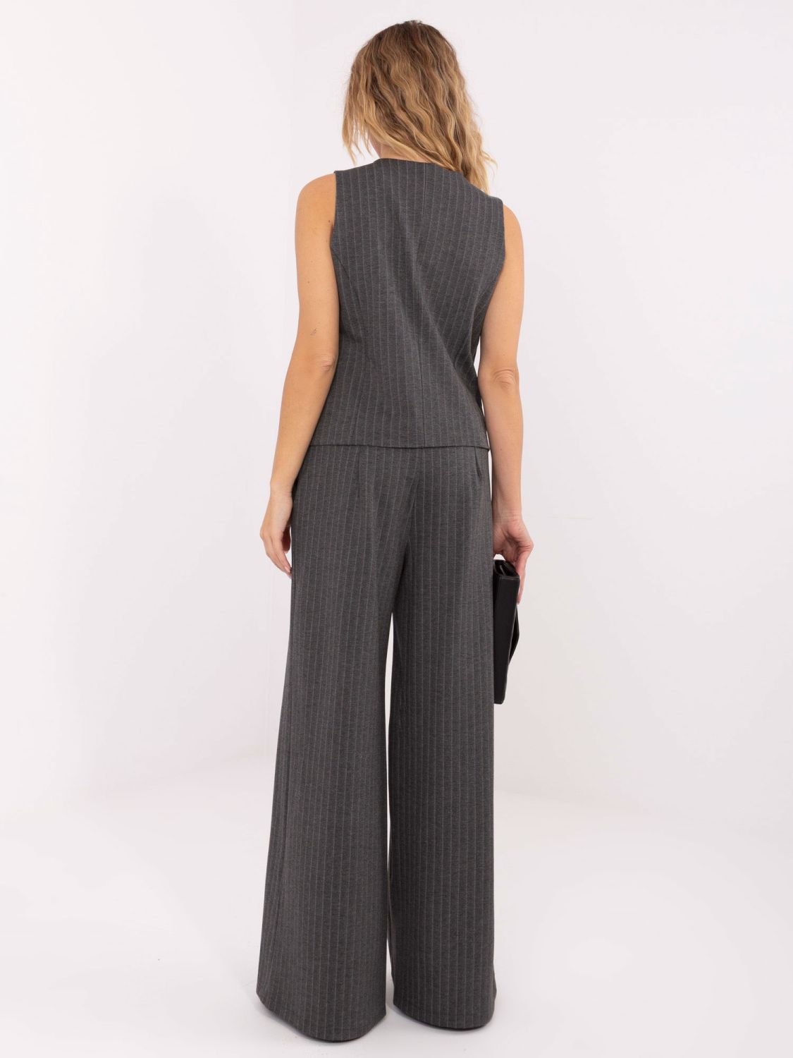 Pantaloni eleganți largi cu dungi, gri închis