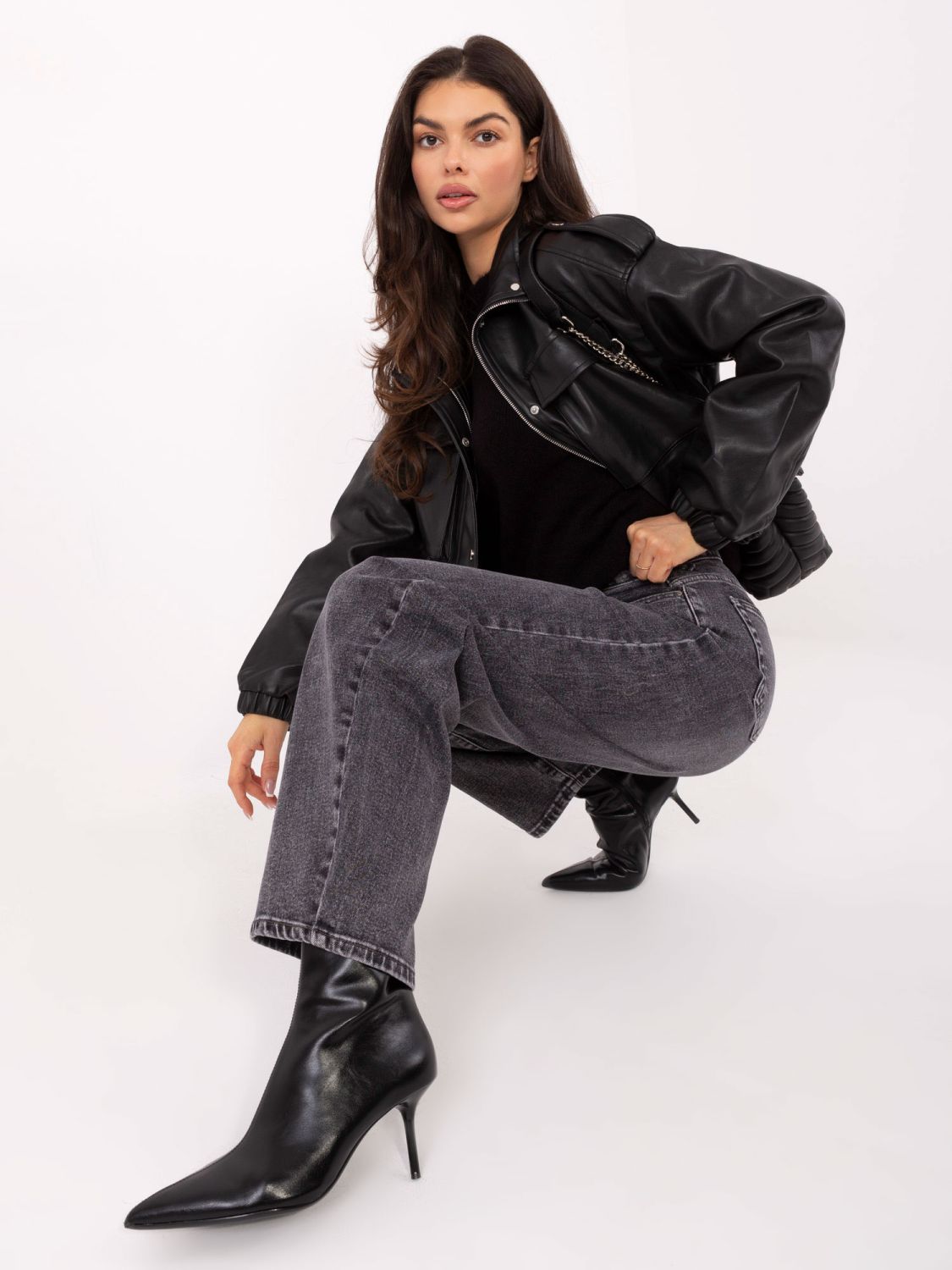 Blugi balloon fit gri închis