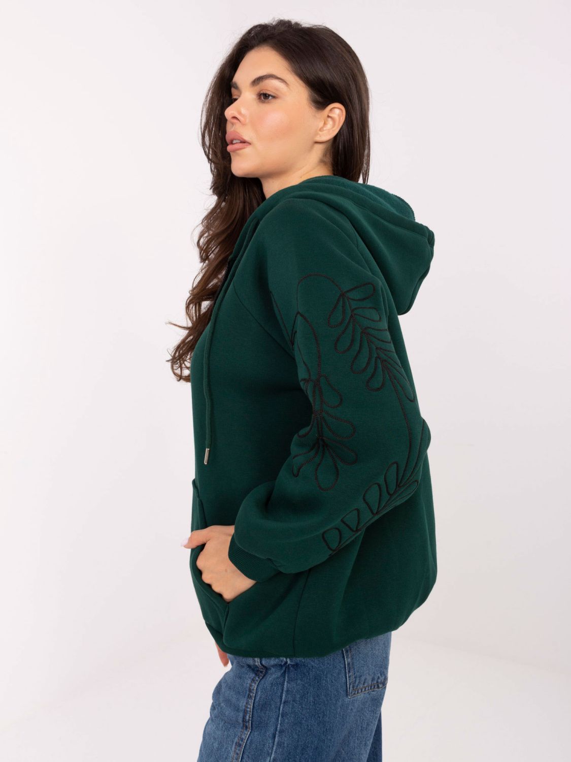 Hanorac verde cu glugă și broderie