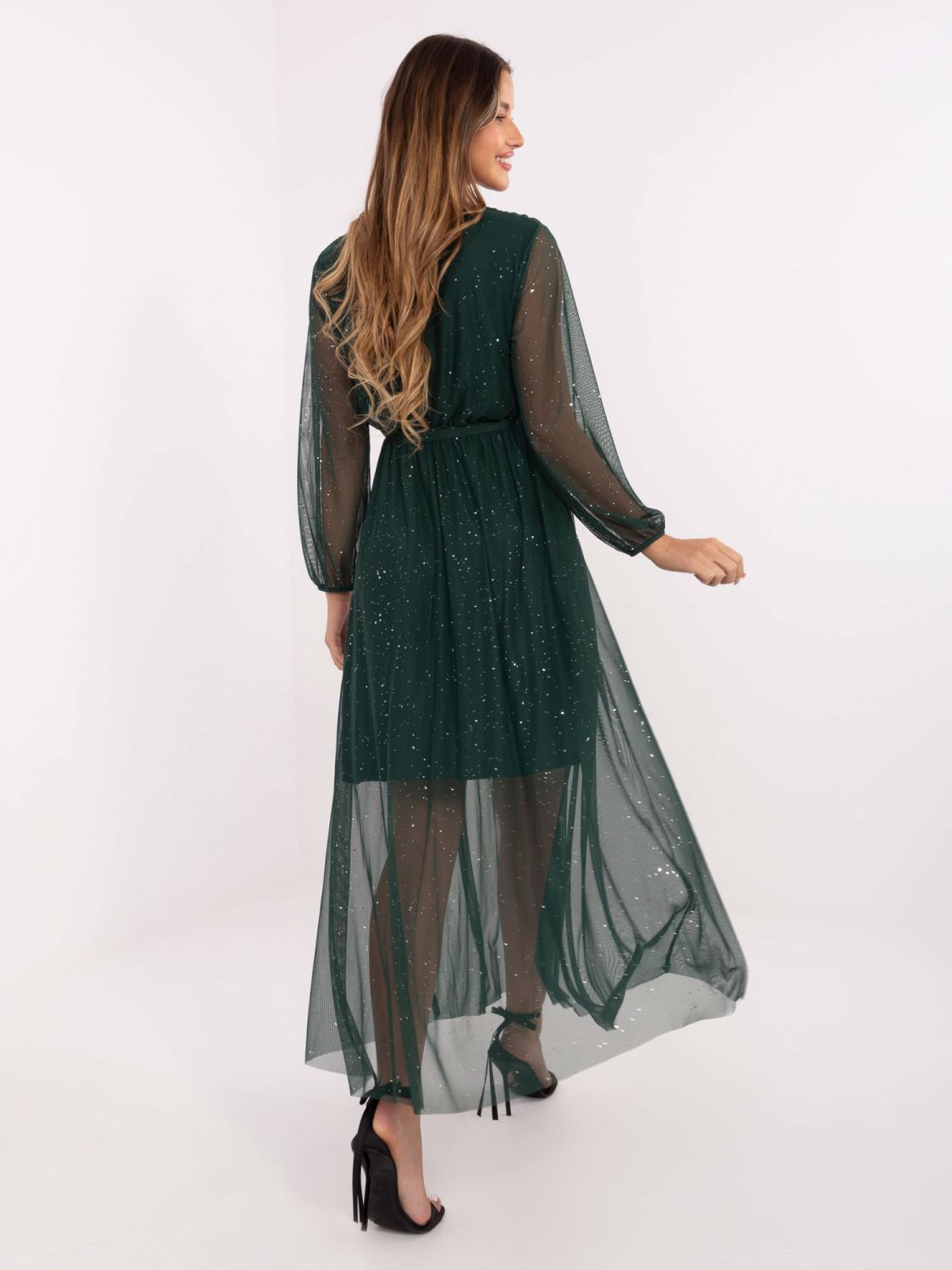 Rochie maxi elegantă cu curea, verde închis