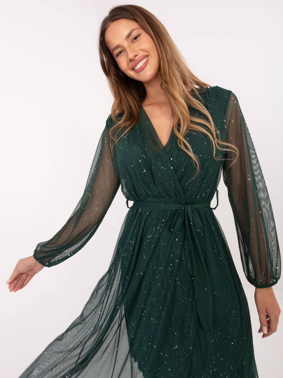 Rochie maxi elegantă cu curea, verde închis