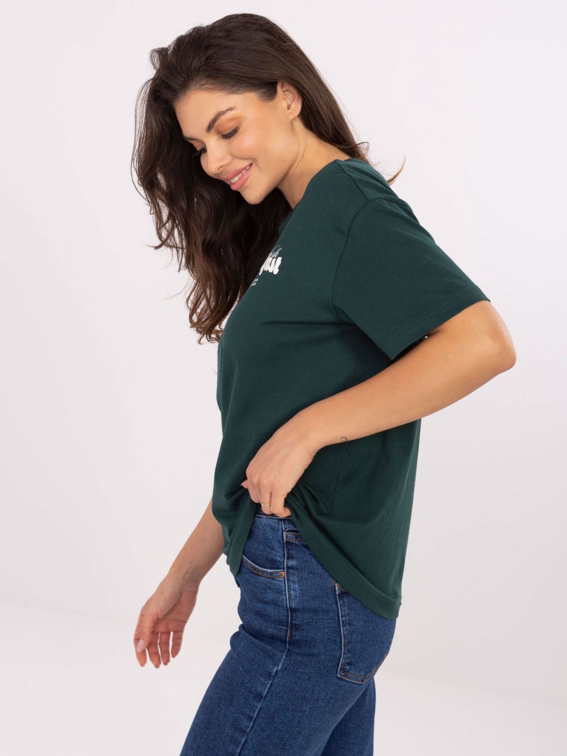 Tricou elegant verde închis cu imprimeu