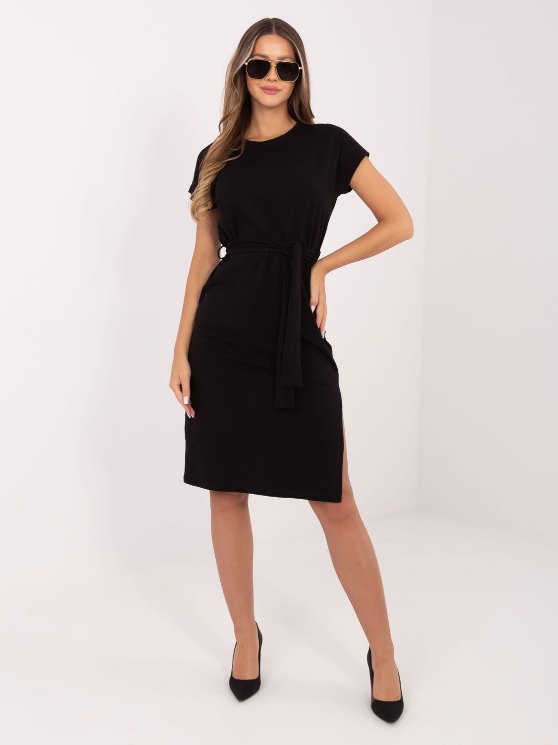 Rochie de vară neagră din bumbac cu curea