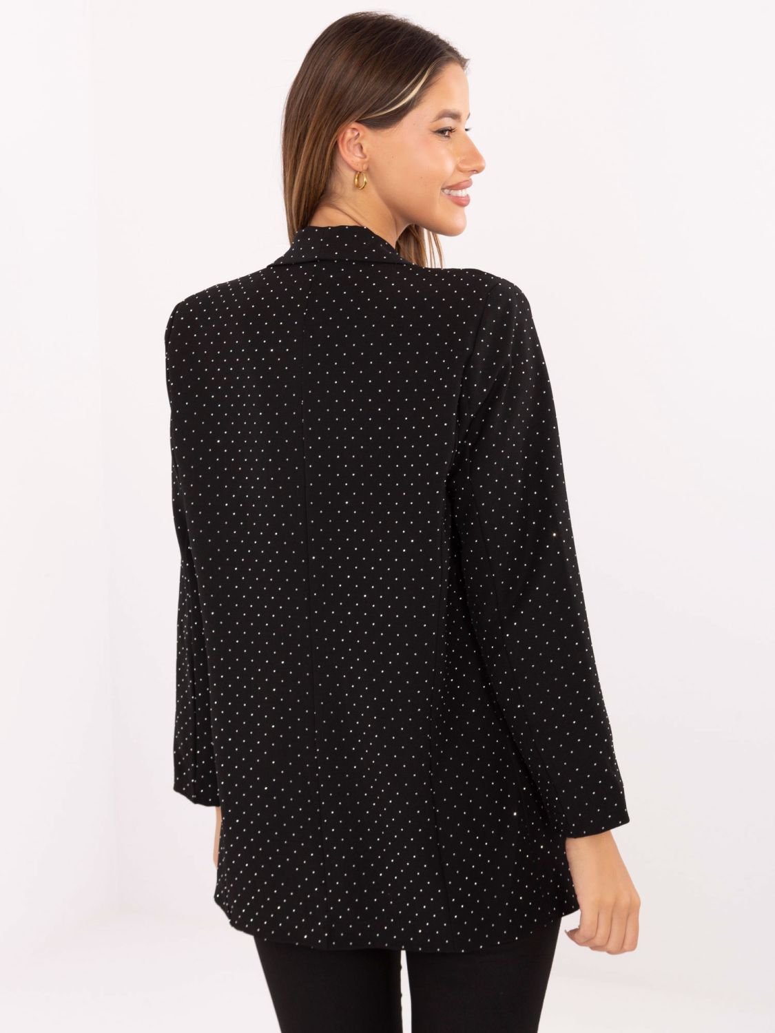 Sacou elegant negru cu aplicație și căptușeală