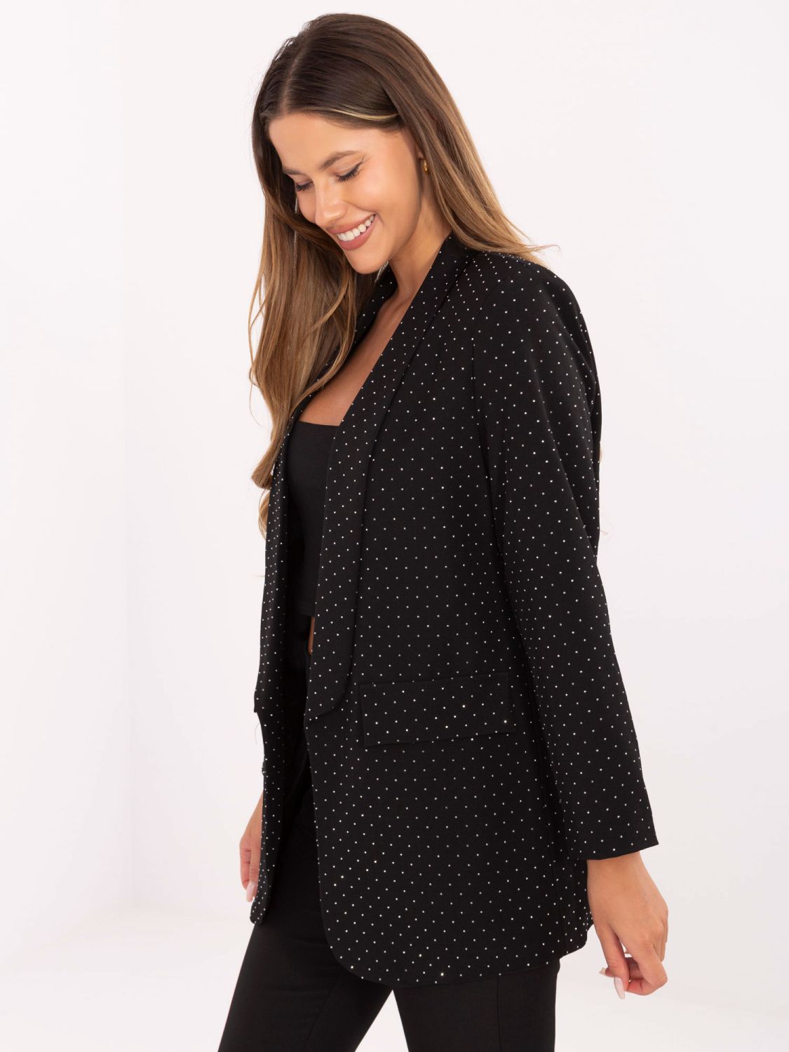 Sacou elegant negru cu aplicație și căptușeală