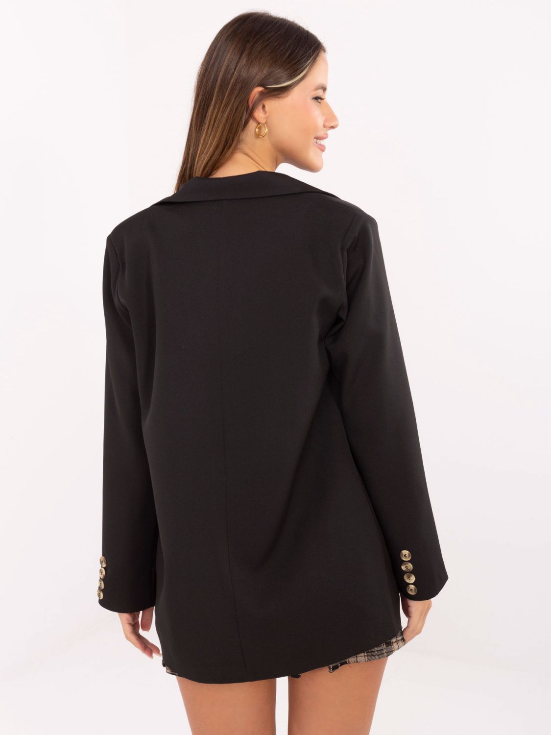 Sacou elegant negru cu căptușeală și buzunare