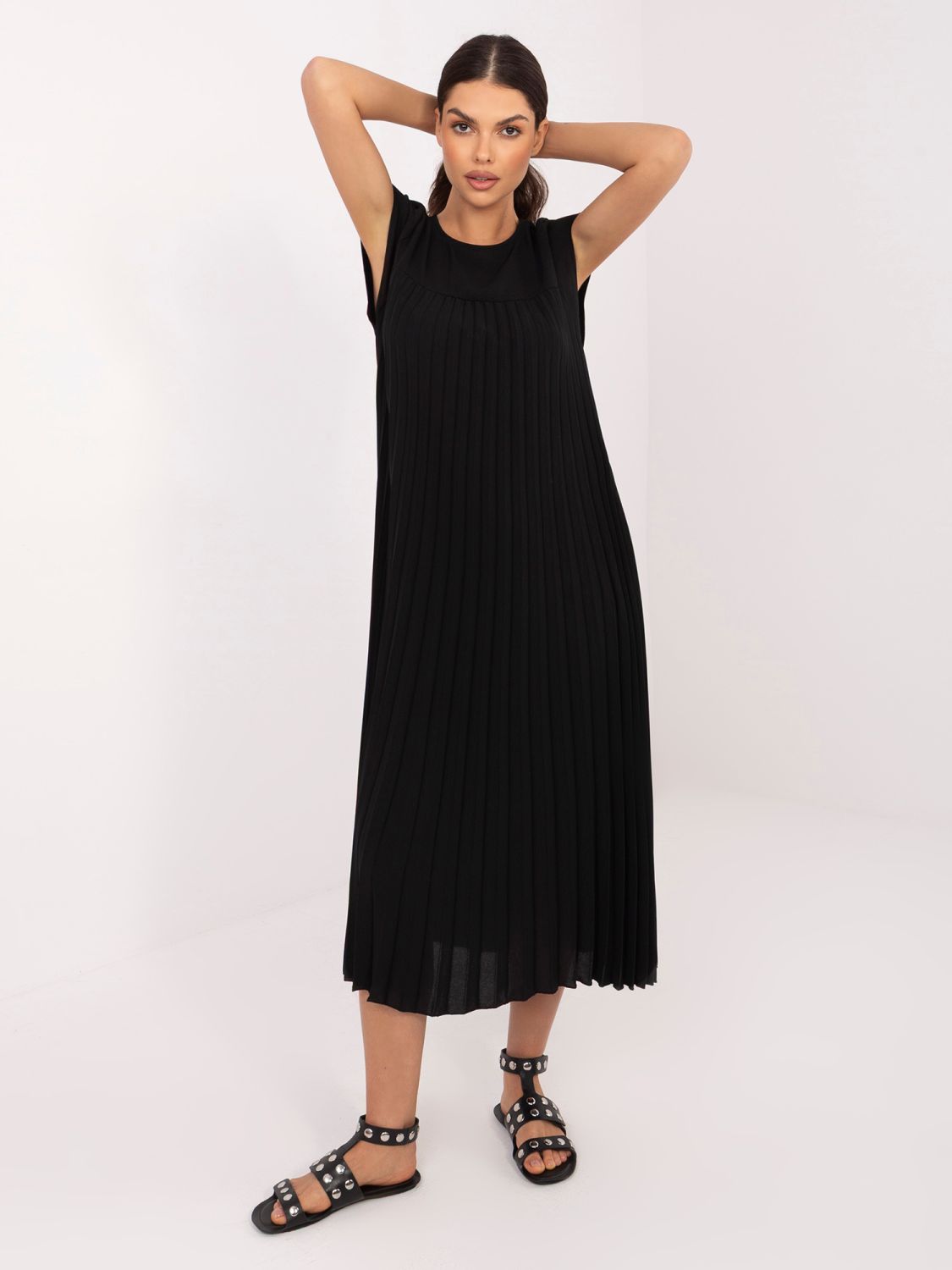 Rochie midi cocktail neagră cu buzunare