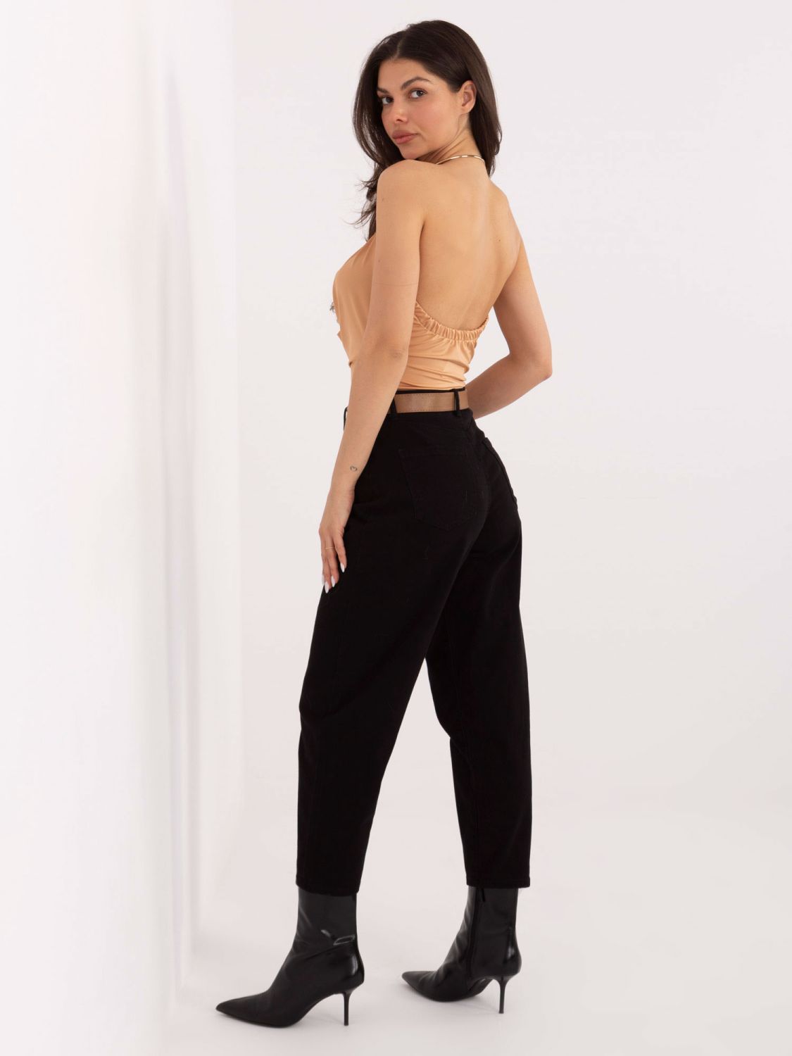 Blugi mom negri cu curea