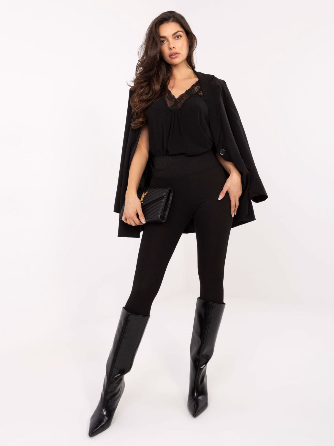 Colanți negri cu talie înaltă și material texturat