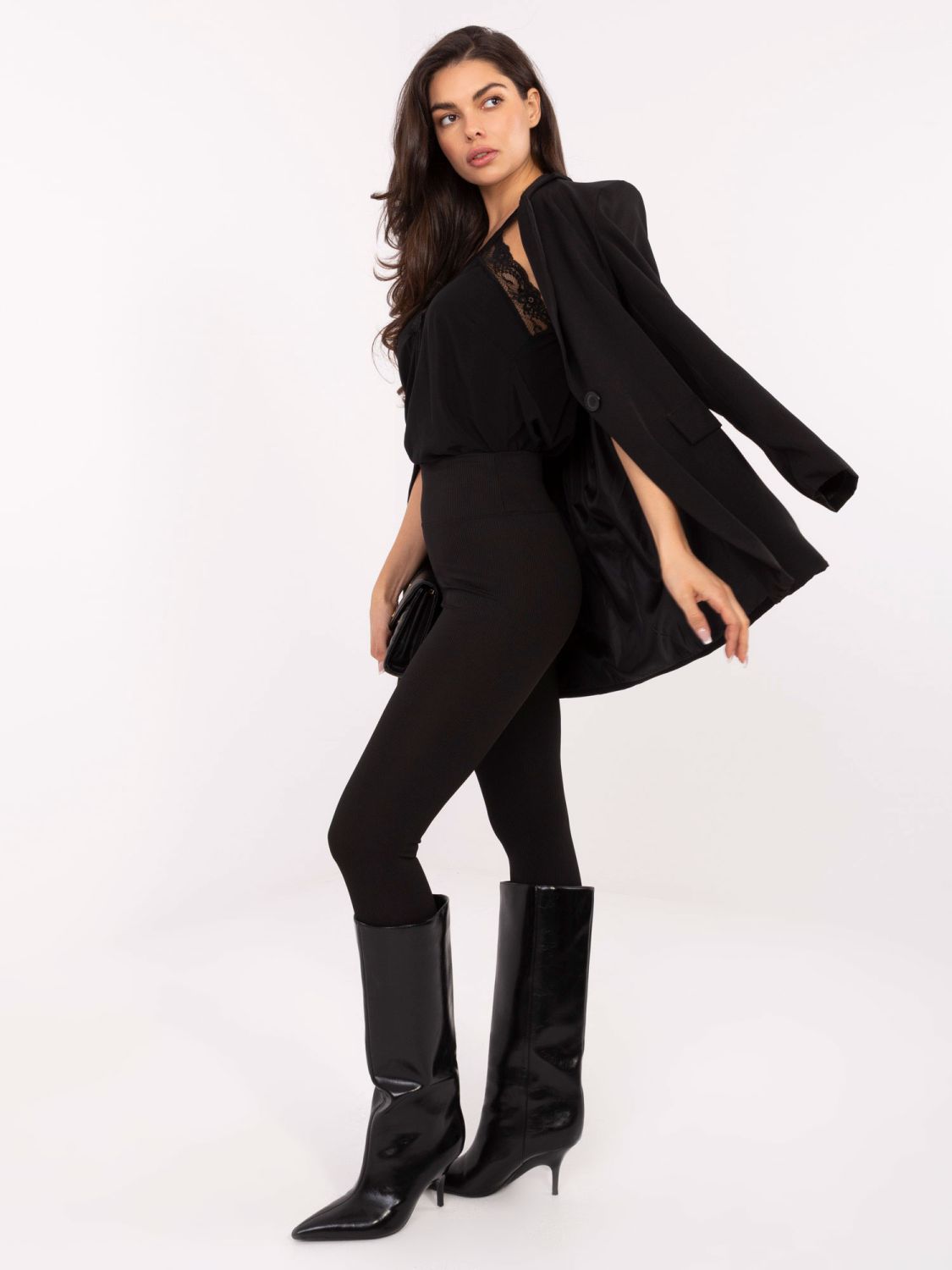 Colanți negri cu talie înaltă și material texturat