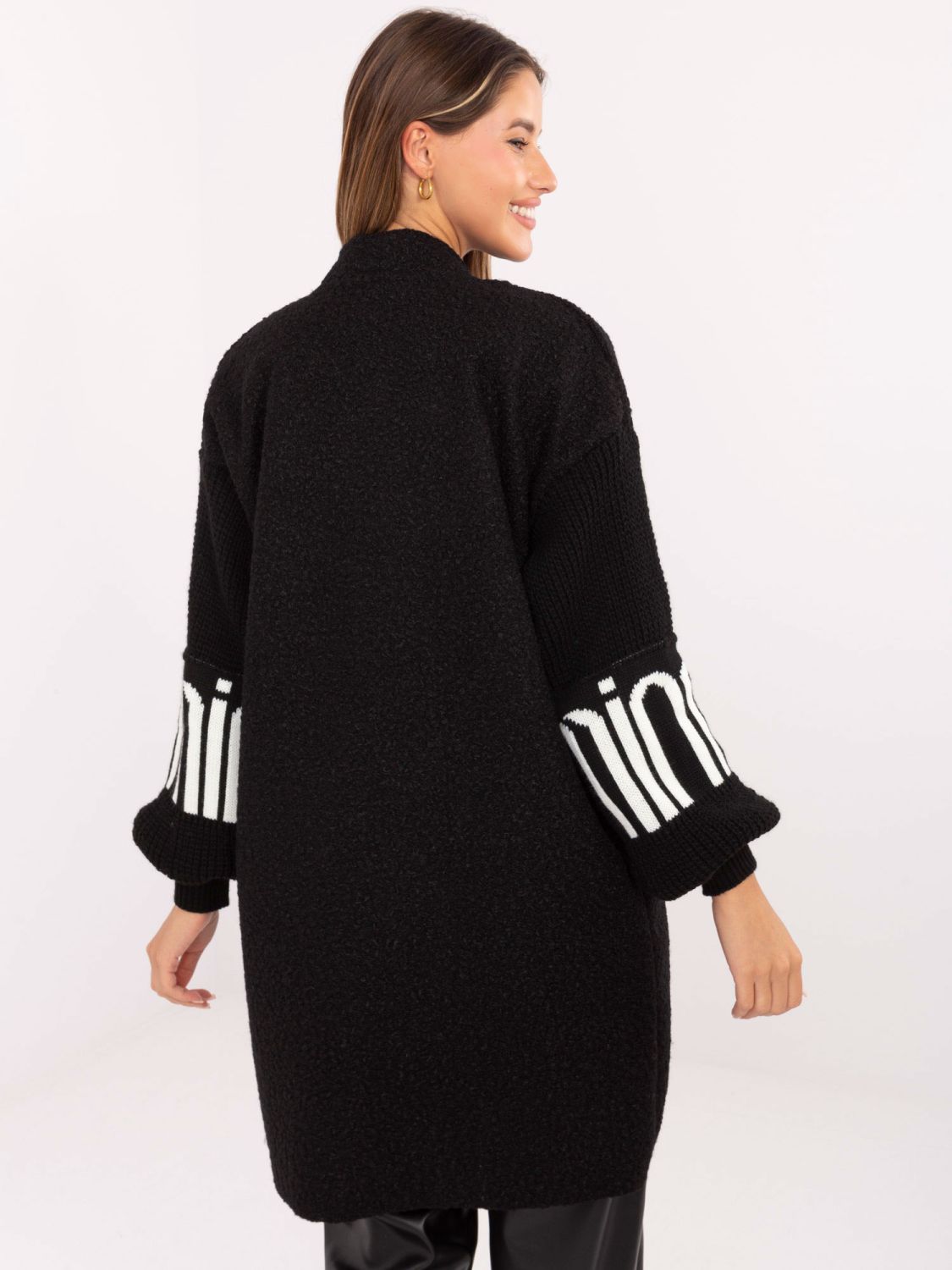 Cardigan negru cu buzunare și mâneci bufante