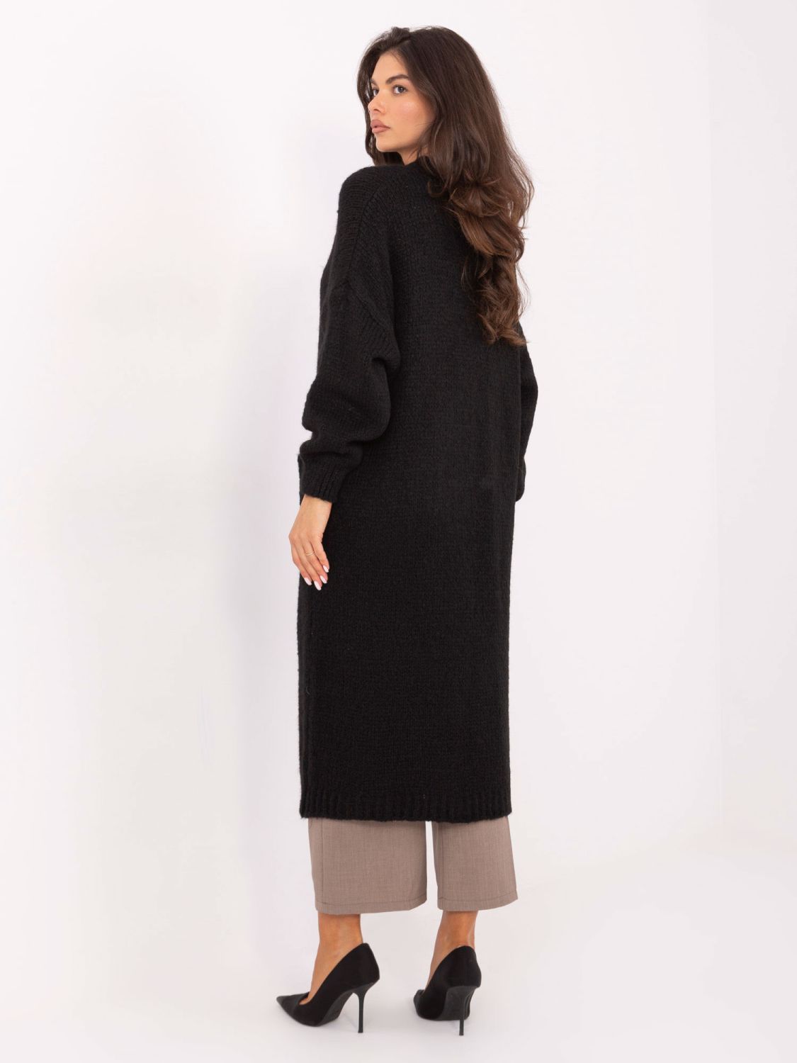 Cardigan lung negru cu buzunare