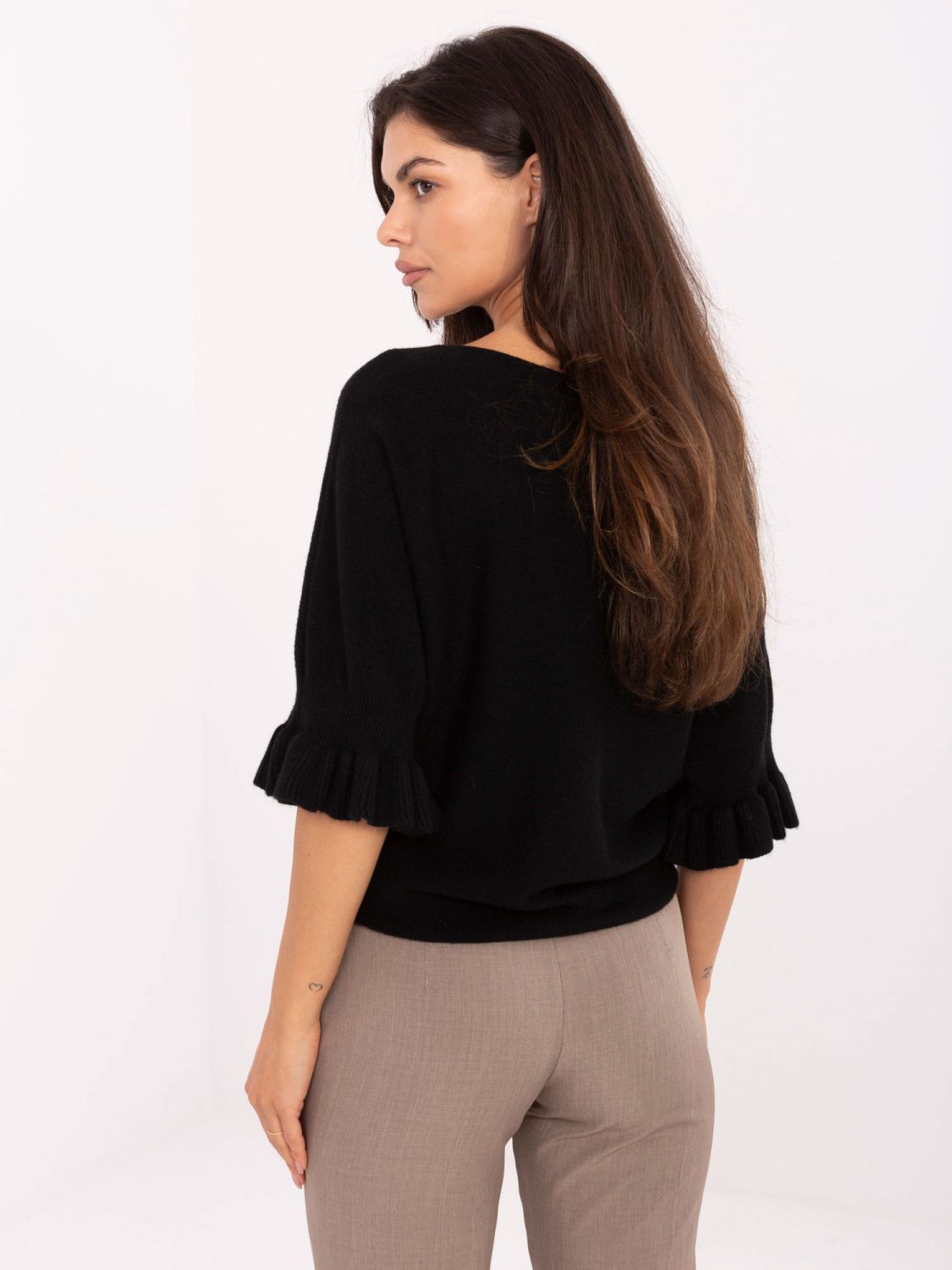 Pulover elegant negru cu mâneci 3/4