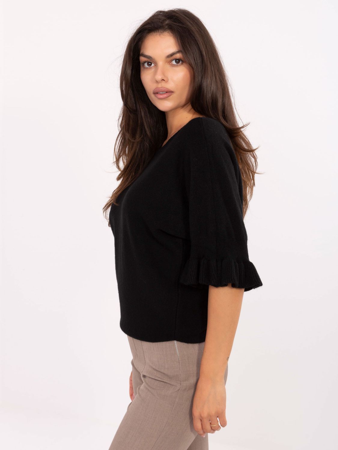 Pulover elegant negru cu mâneci 3/4