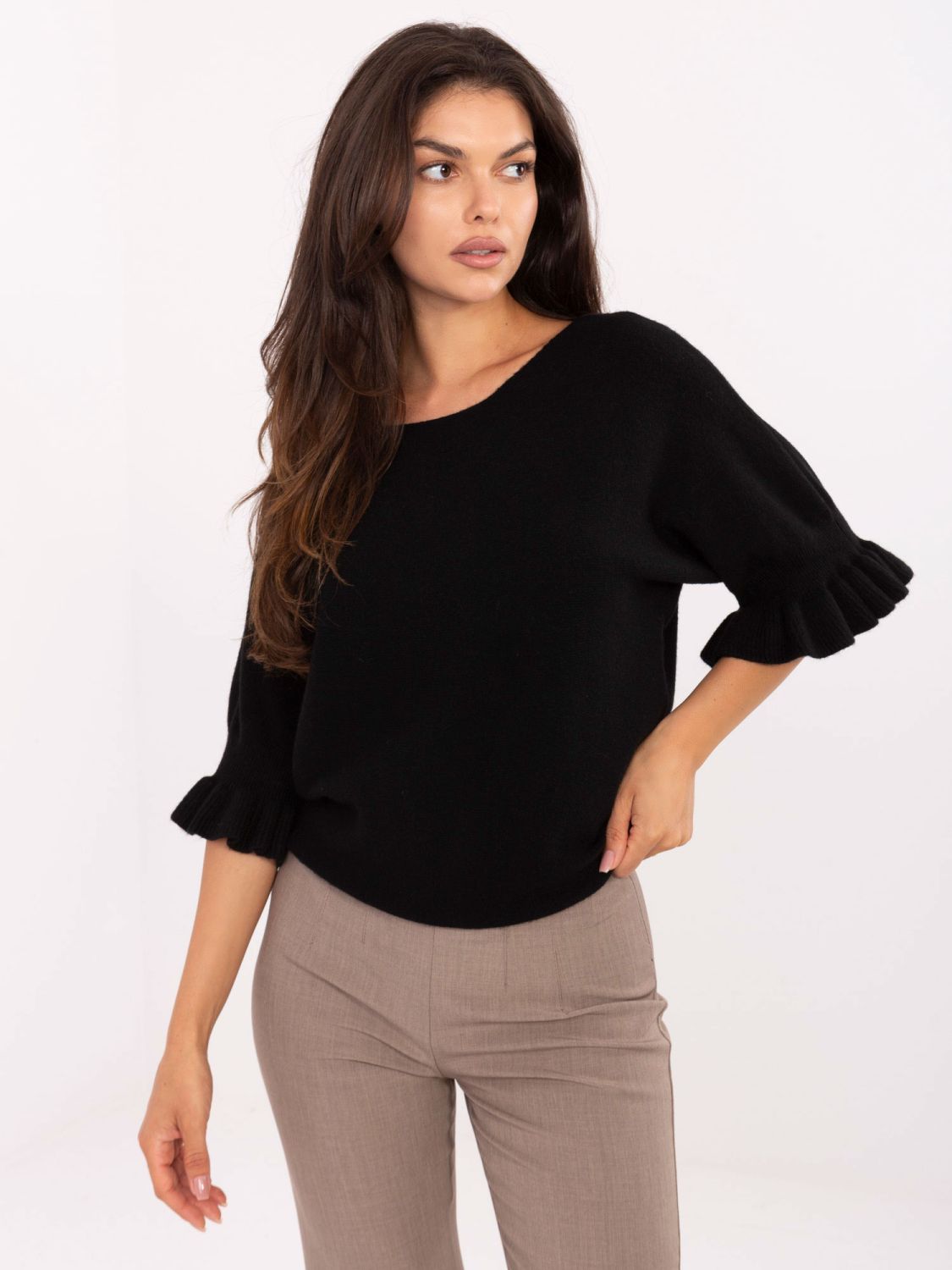 Pulover elegant negru cu mâneci 3/4