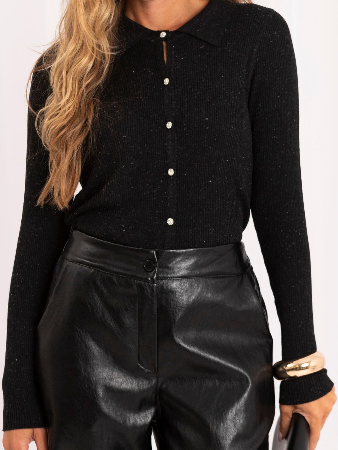 Pulover polo elegant negru cu guler