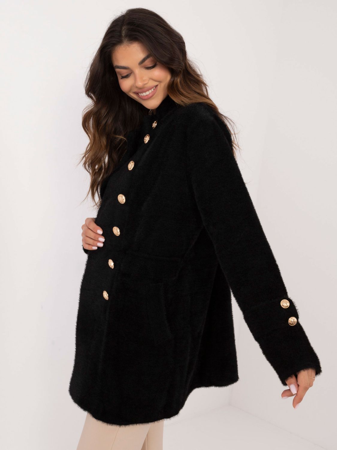 Palton elegant din alpaca negru