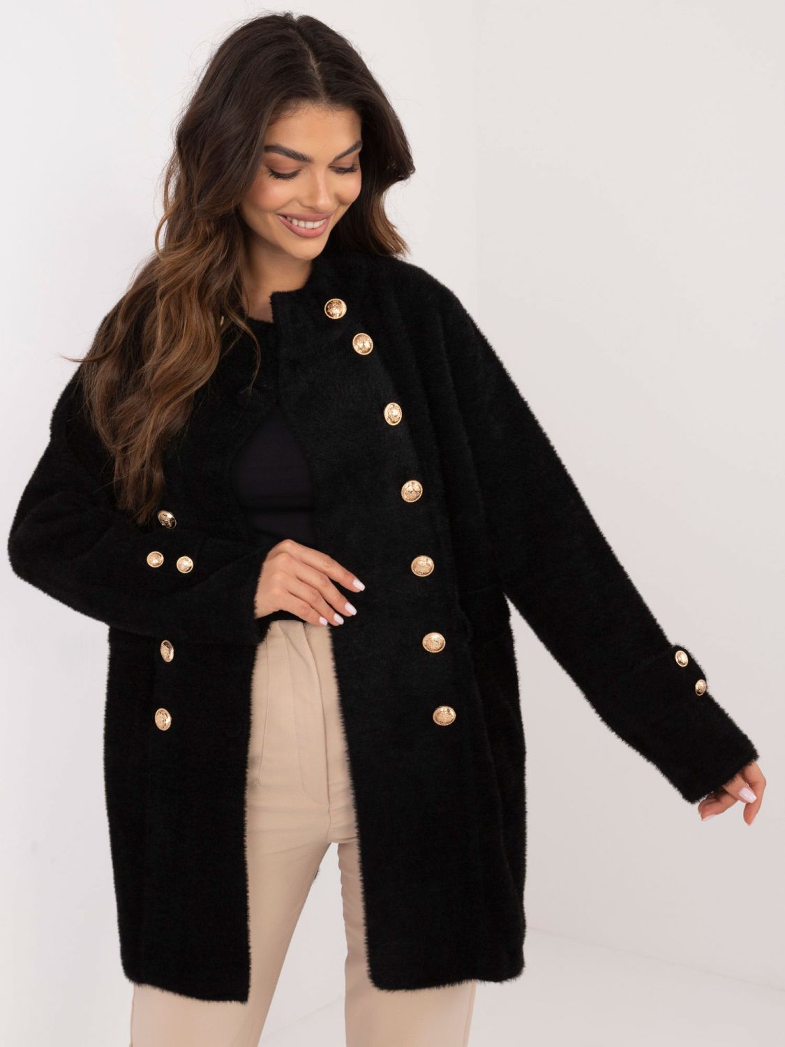 Palton elegant din alpaca negru