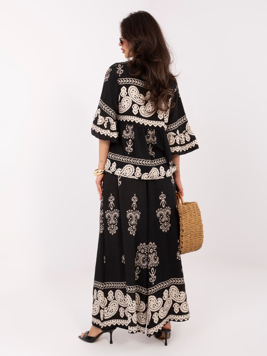 Set damă cu imprimeu și șnur, negru