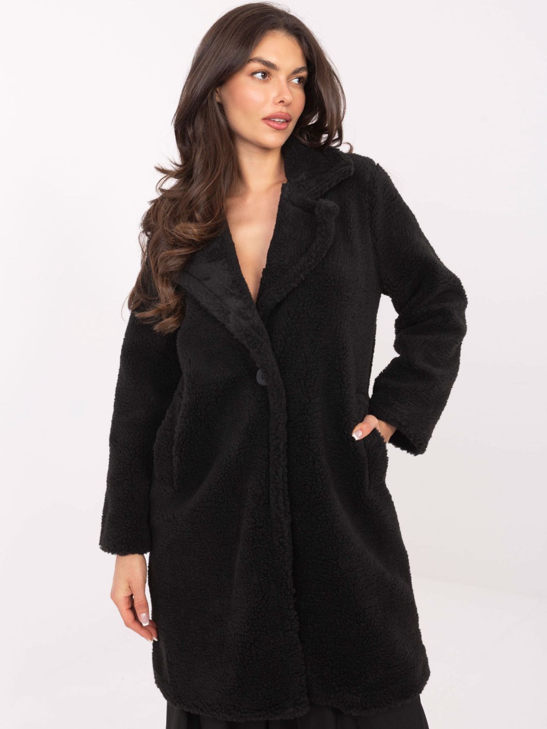 Palton negru de damă cu căptușeală și buzunare