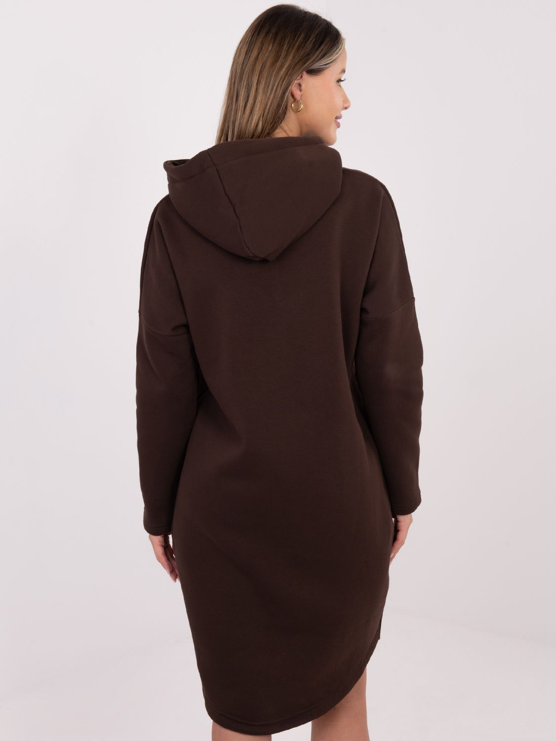 Hanorac lung maro cu glugă și fermoar