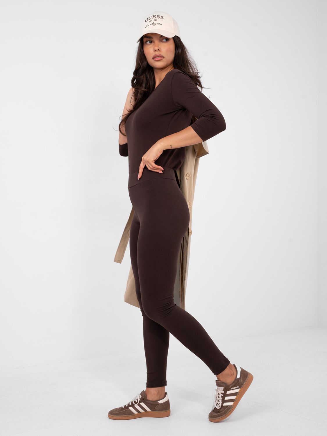 Colanți maro închis din bumbac cu croială îngustă