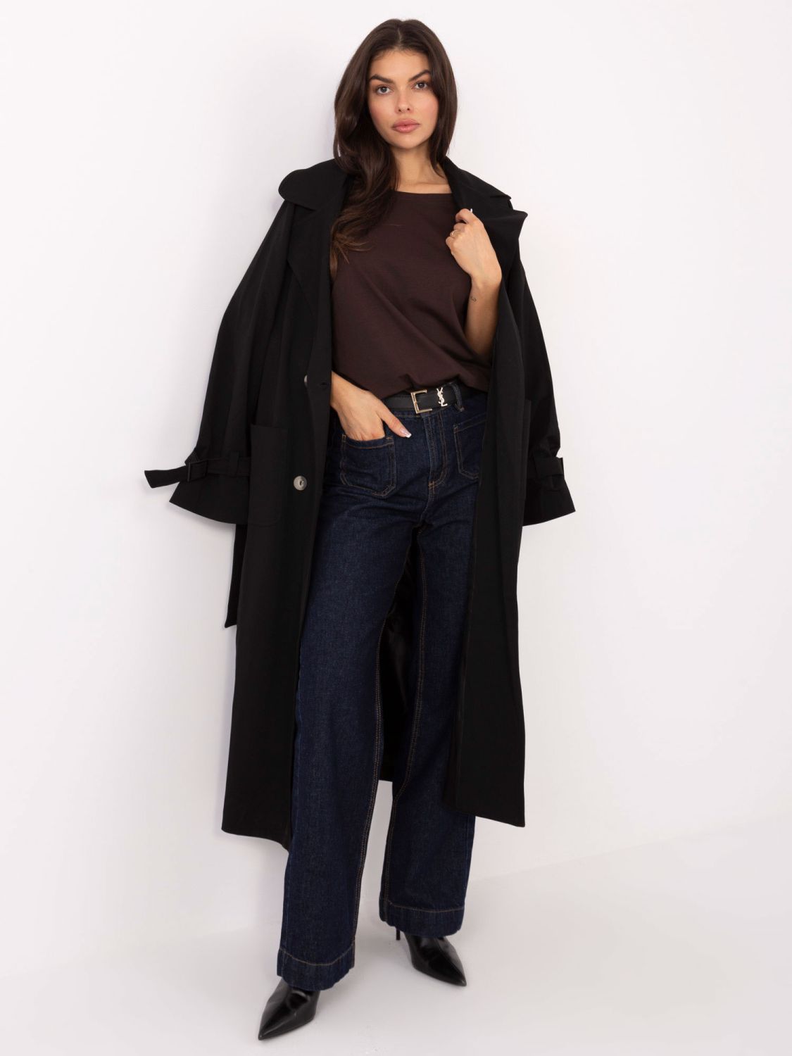 Tricou maro din bumbac cu decolteu bărcuță