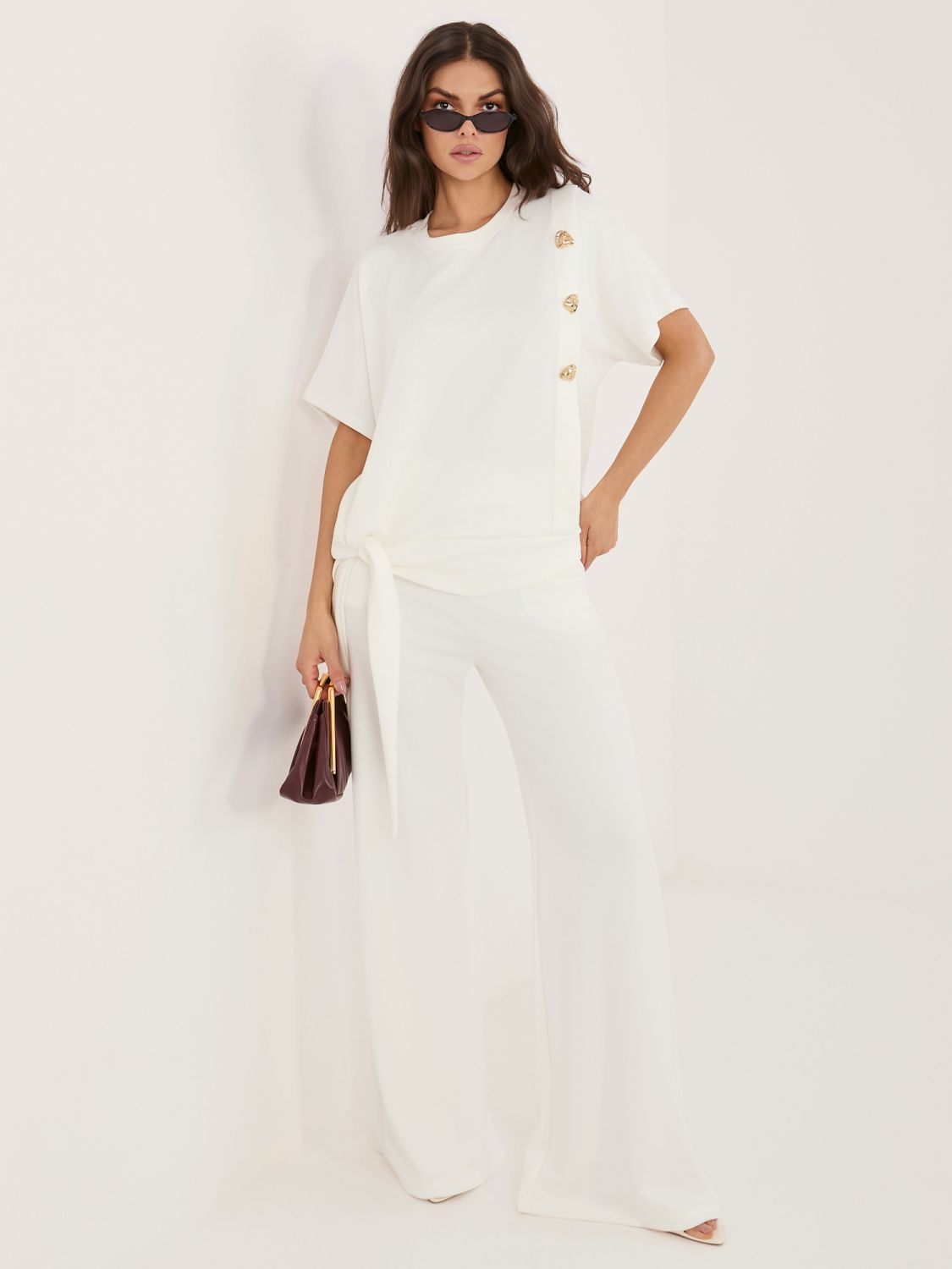 Set elegant bluză și pantaloni ecru