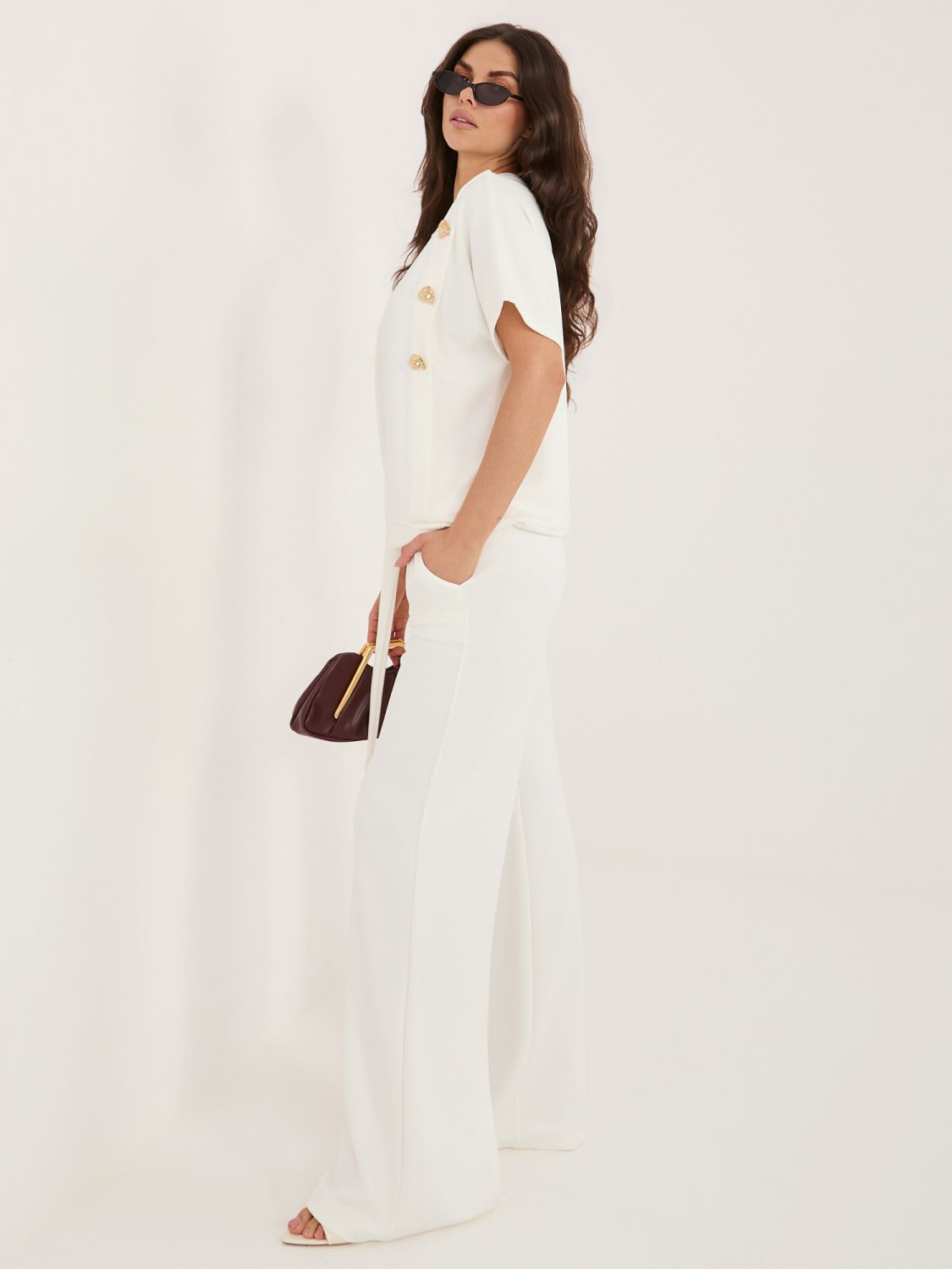 Set elegant bluză și pantaloni ecru