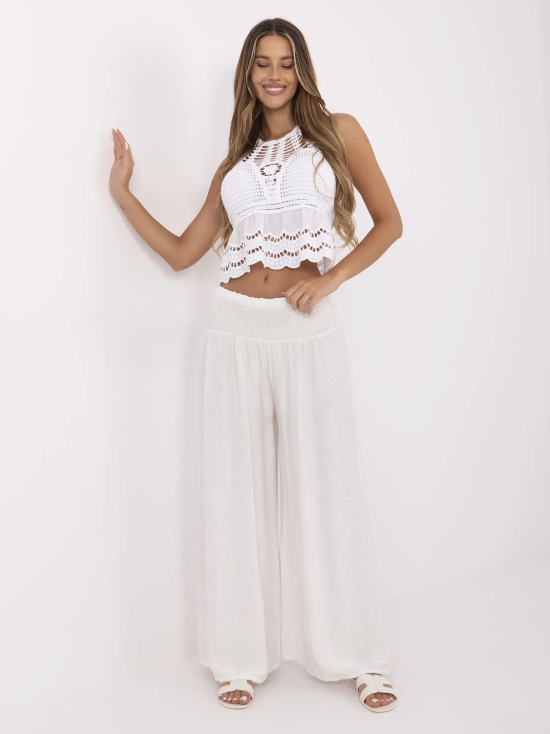 Pantaloni palazzo eleganți în ecru