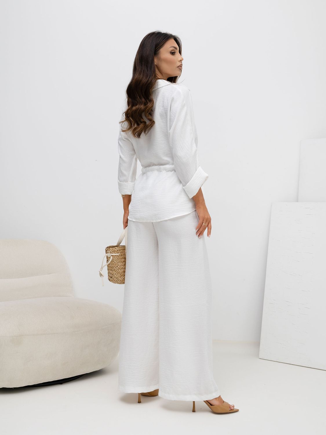 Set elegant cămașă și pantaloni alb