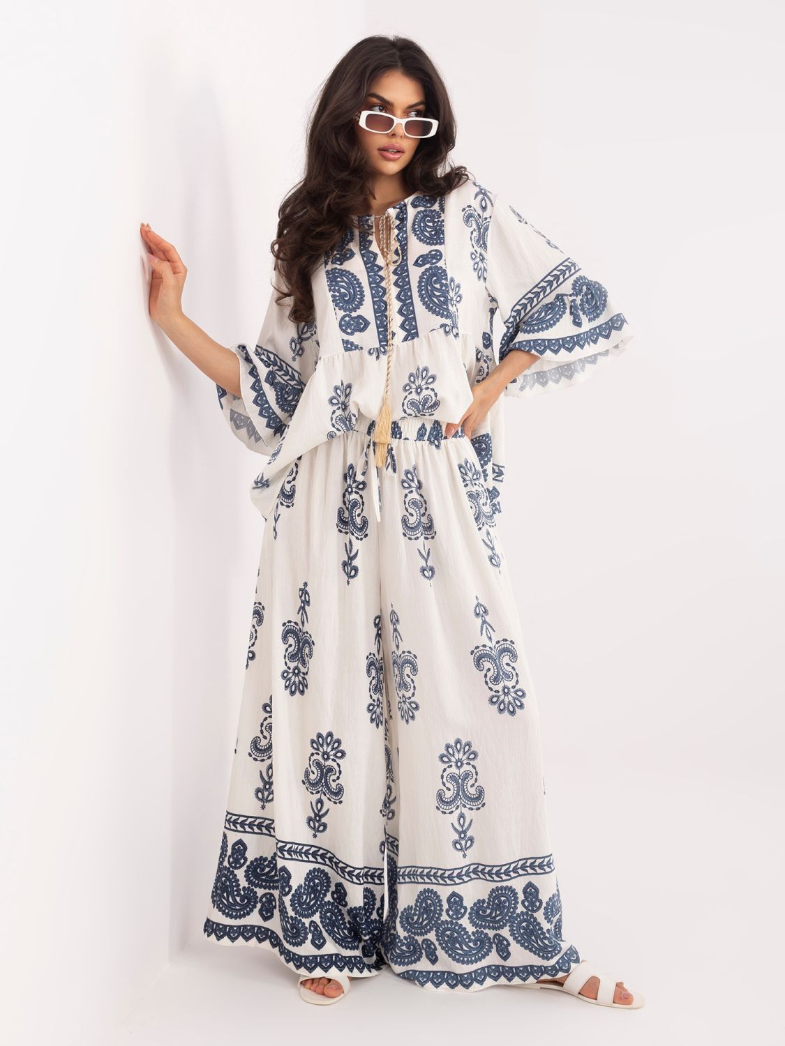 Set damă cu imprimeu și șnur ecru