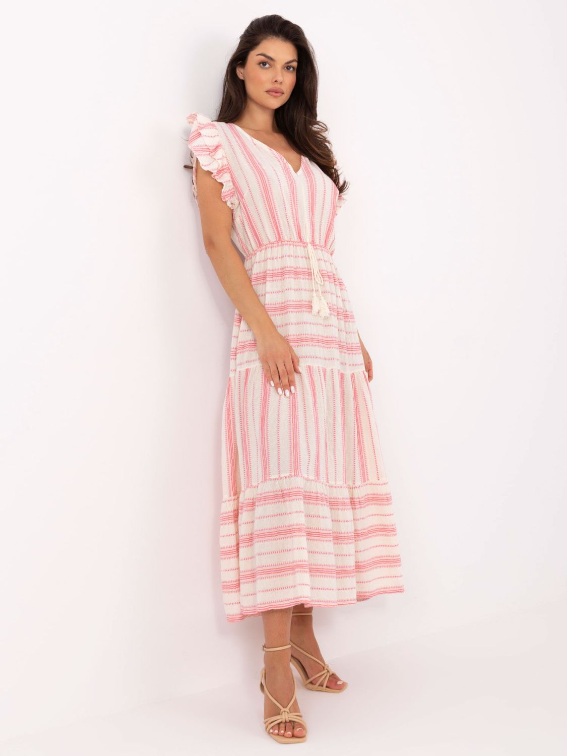 Rochie alb-roz rozfluturată