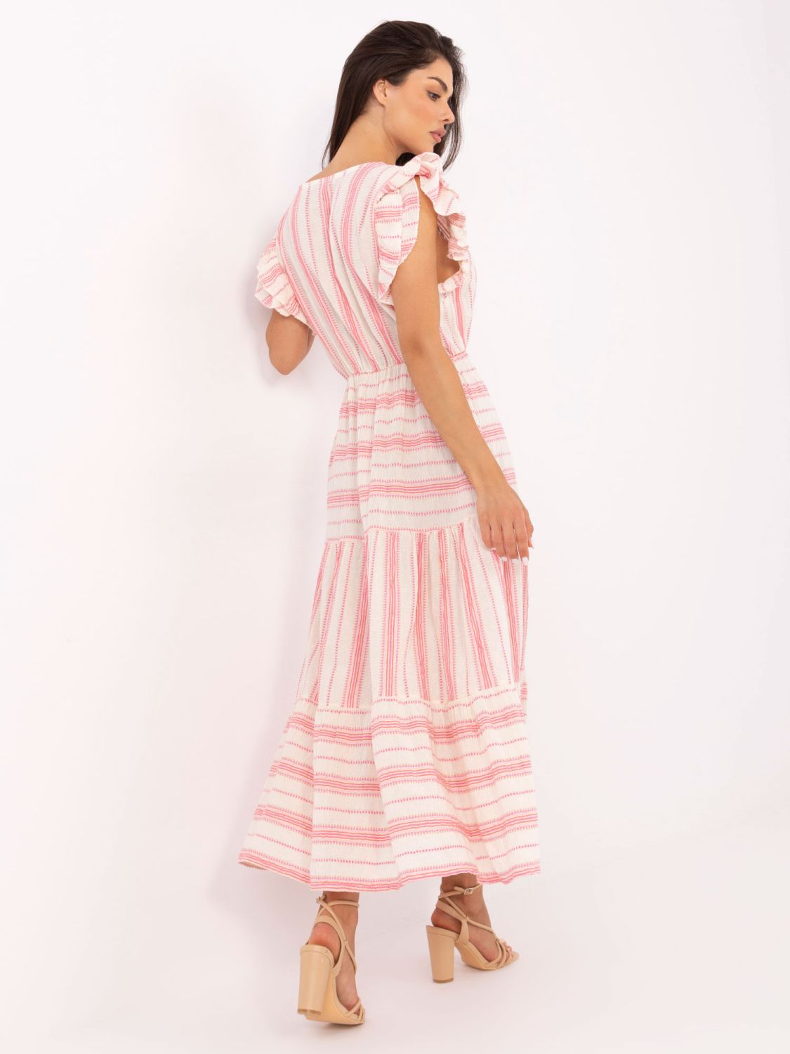 Rochie alb-roz rozfluturată