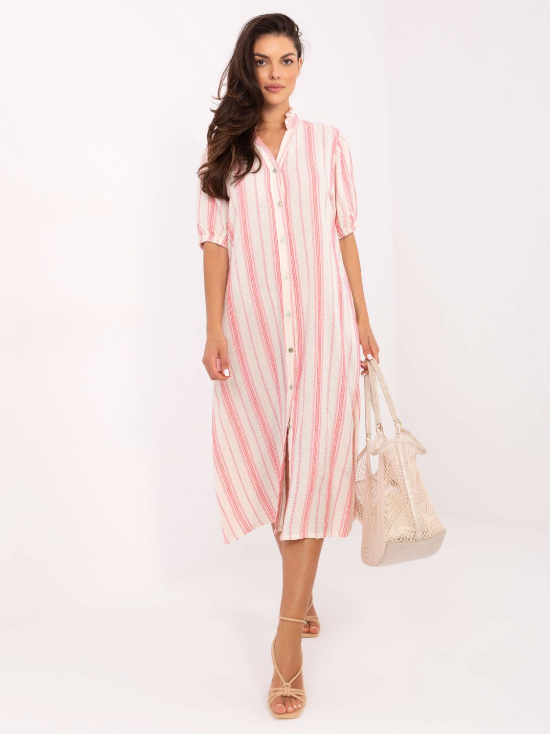 Rochie oversize alb-roz