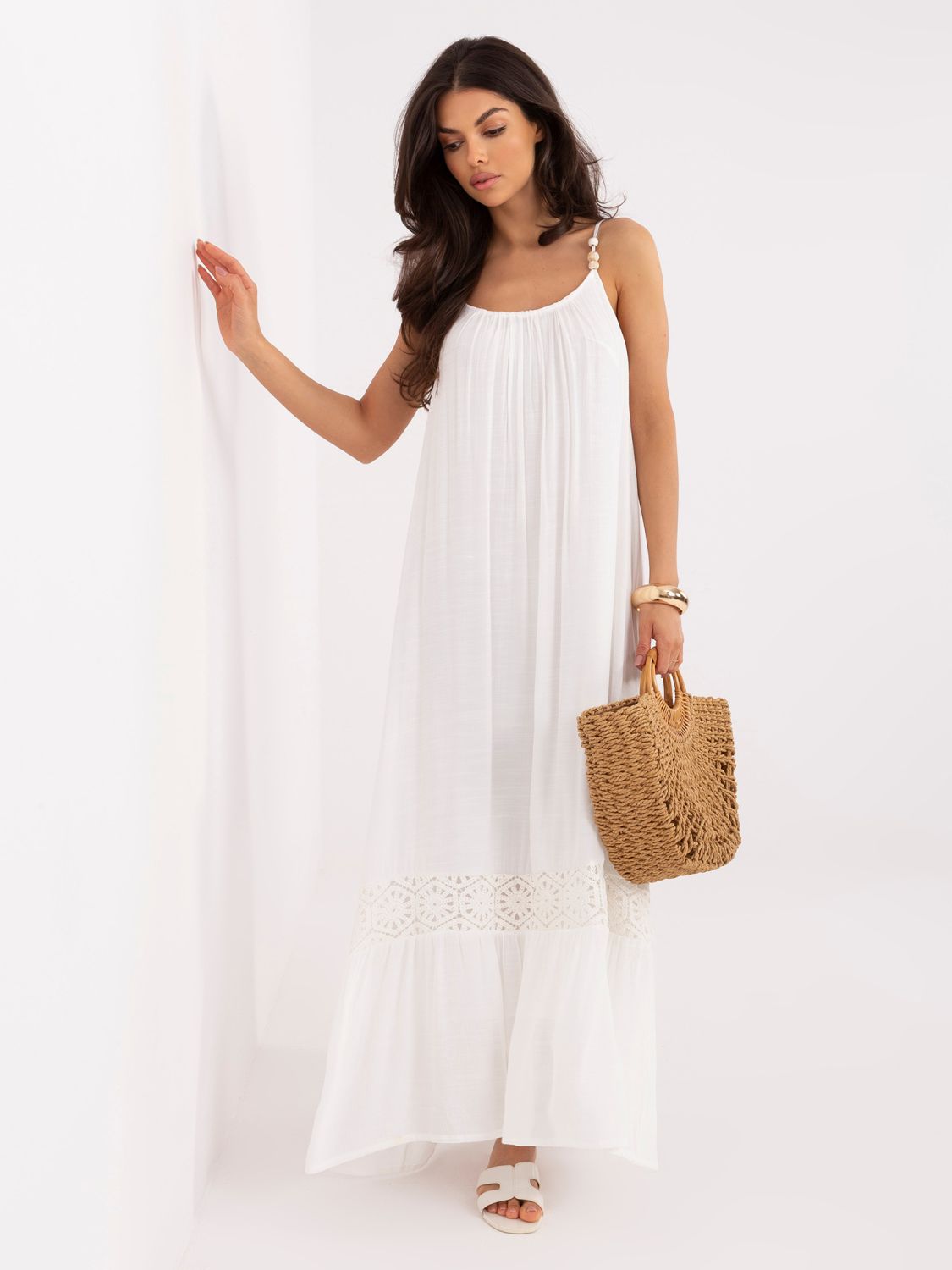 Rochie maxi de vară din bumbac, culoare ecru